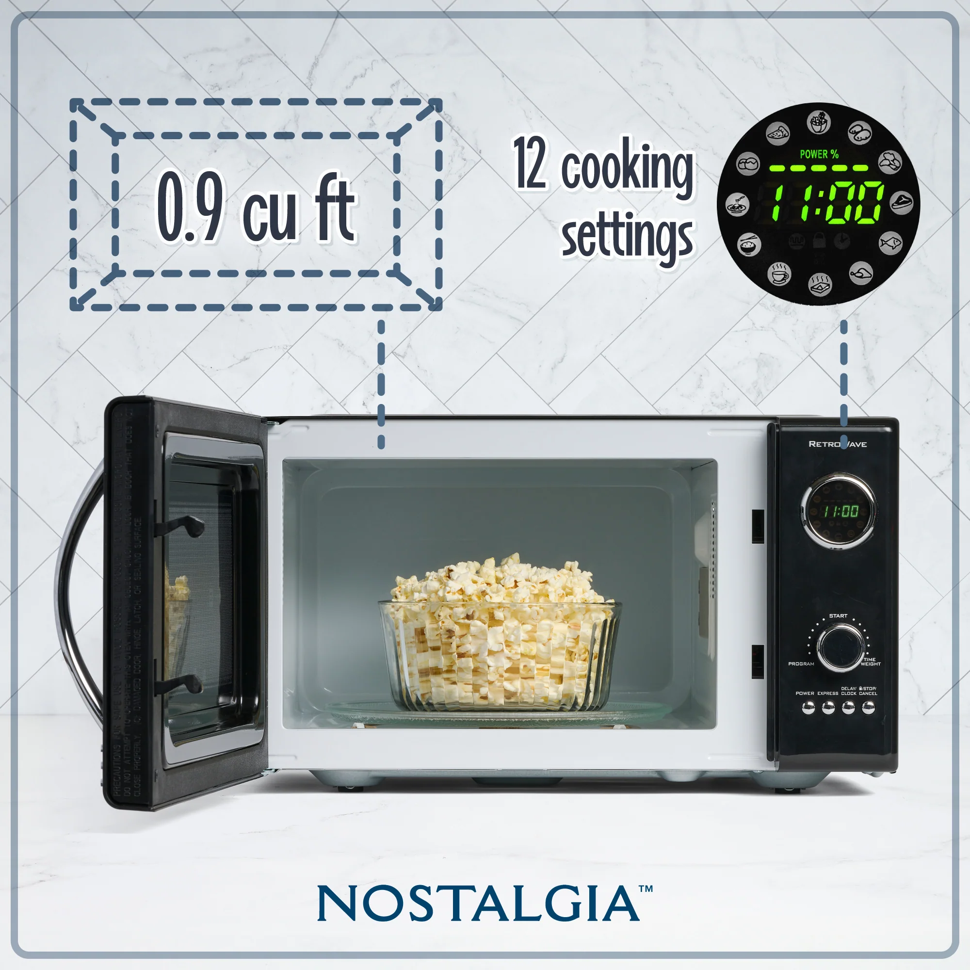 Retro 0.9 Cubic Foot 800-Watt Countertop Microwave Oven - Black - Inhomebuy