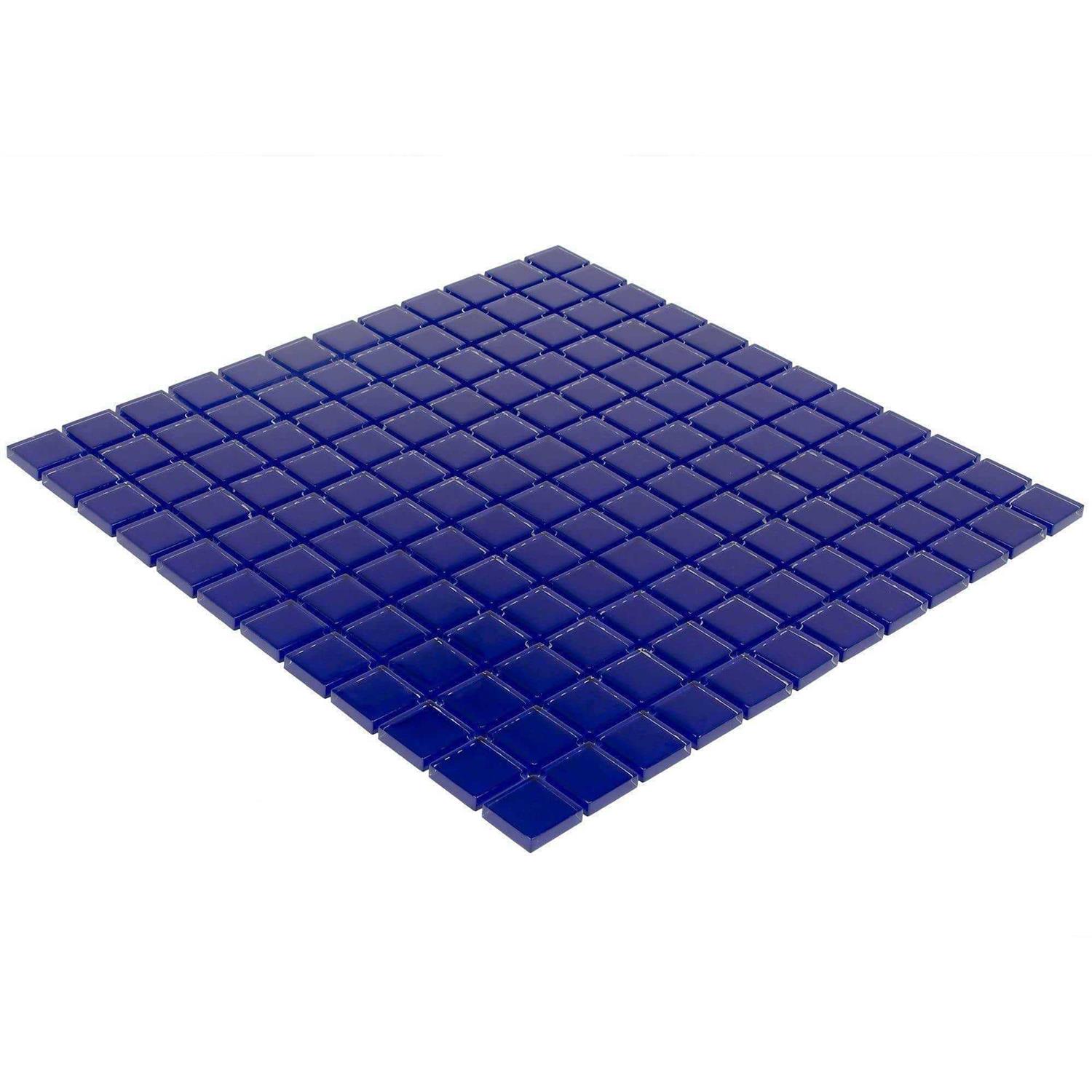 Mosaic Tile Outlet MTO0295 Classic 1X1 Stacked Squares Cobalt Blue Glossy Glass Mosaic Tile - Inhomebuy