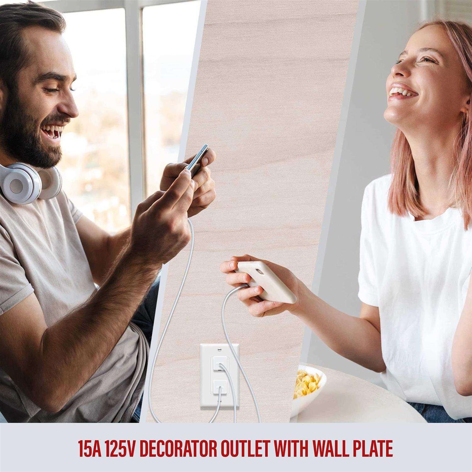 Enerlites Decorator Receptacle Outlet with Wall Plate Tamper-Resistant - Inhomebuy