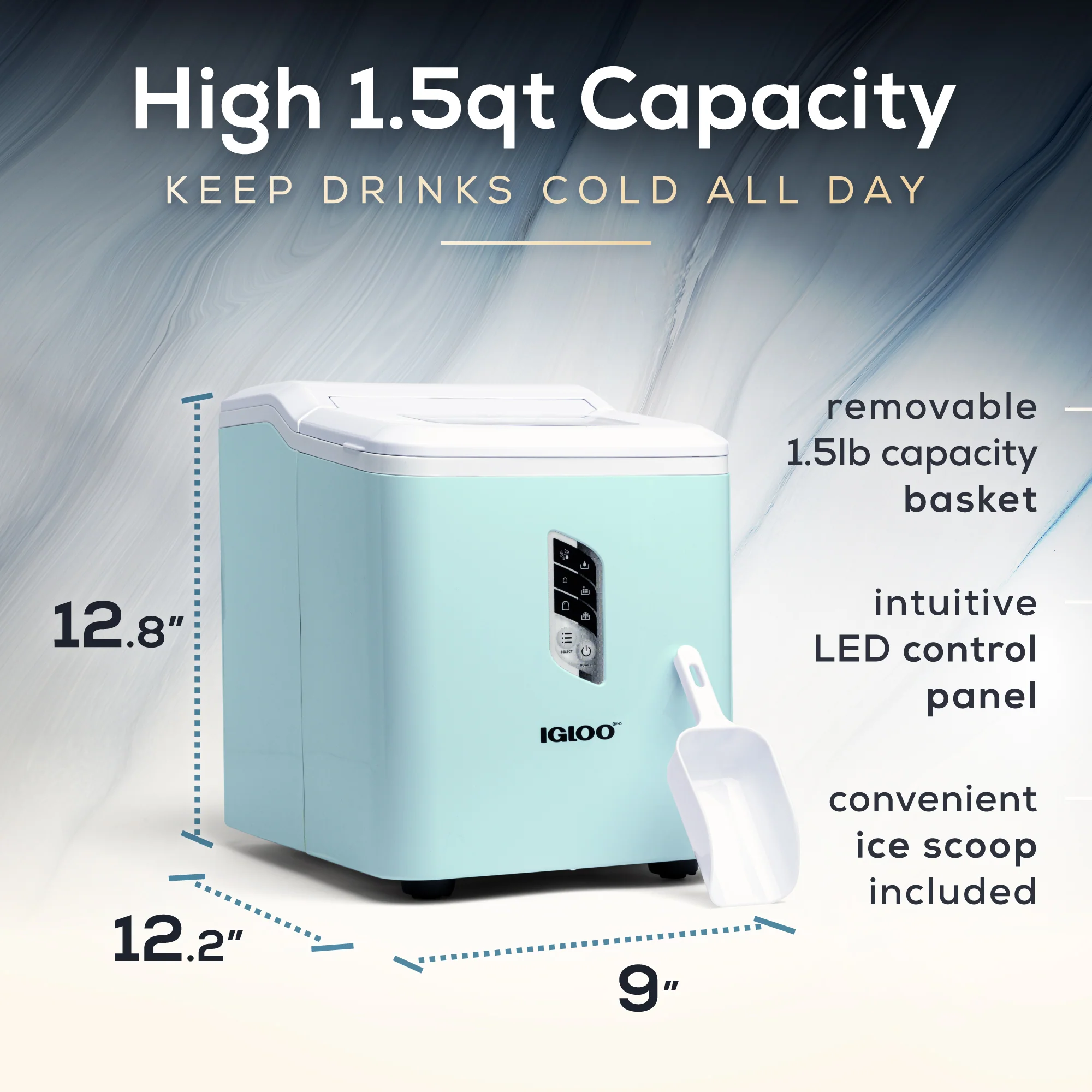 Igloo Automatic Self-Cleaning 26-Pound Ice Maker, Aqua - Inhomebuy