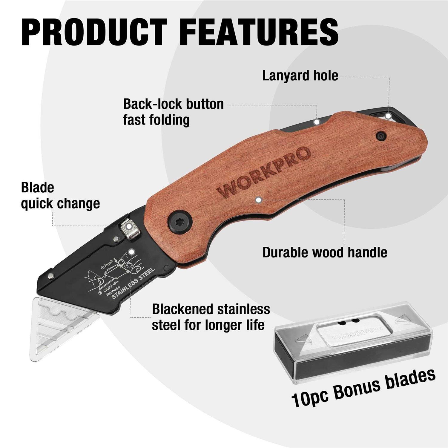 WORKPRO Folding Utility Knife Quick Change Box Cutter Razor Knife for Cartons - Inhomebuy