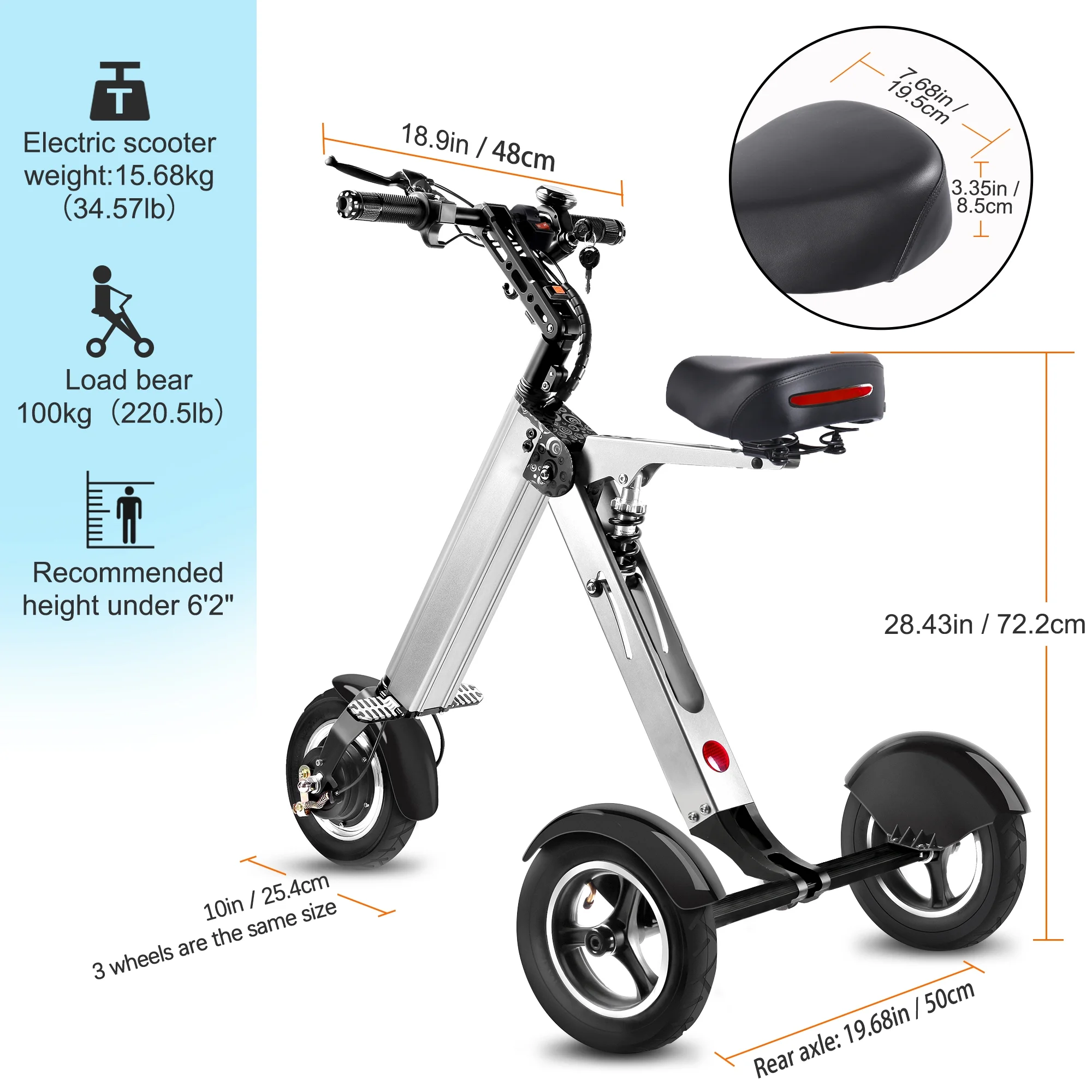 Topmate ES32 Electric Scooter Mini Tricycle for Adult, Foldable 3 Wheel Mobility Scooter with Reverse Function, Key Switch and LED Display Electric Trike for Travel Outdoor - Inhomebuy