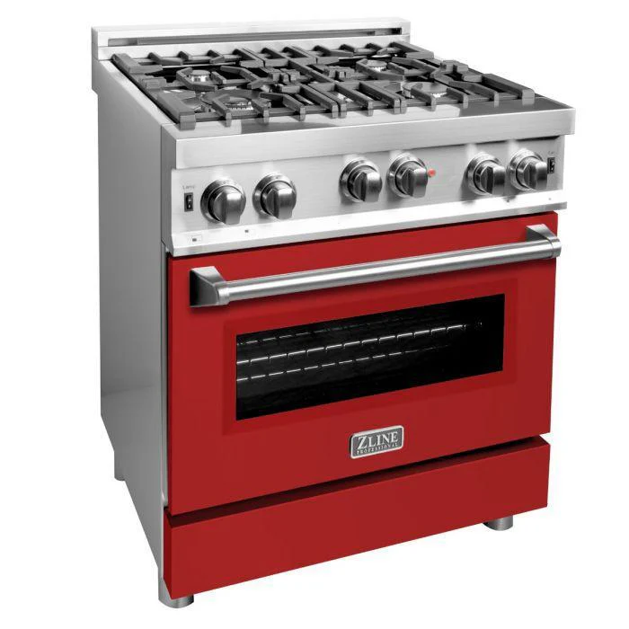 ZLINE 30 in. Professional Gas on Gas Range in Stainless Steel with Red Matte Door, RG-RM-30 - Inhomebuy