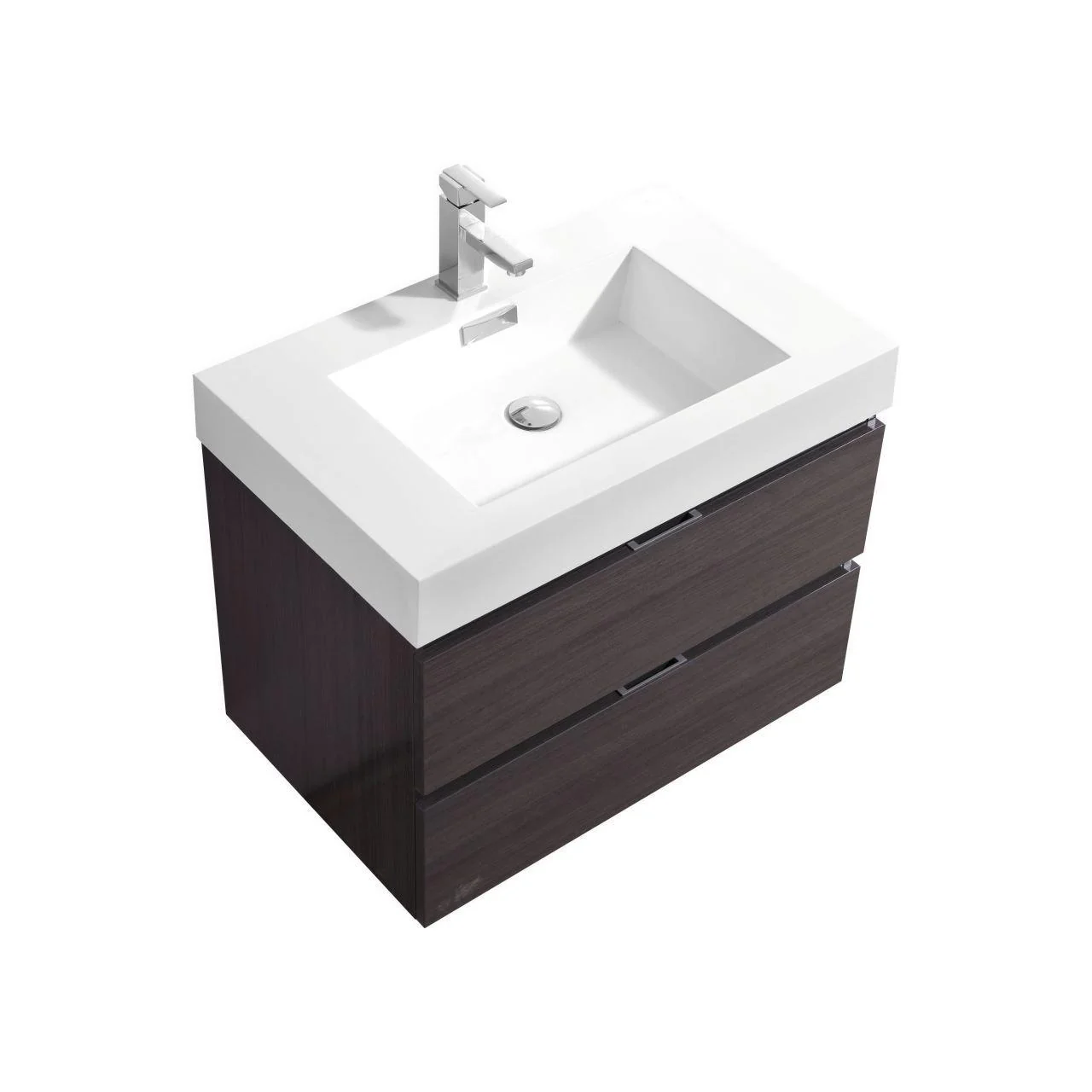 Bliss 30 in. Wall Mount Modern Bathroom Vanity - High Gloss Gray Oak - Inhomebuy