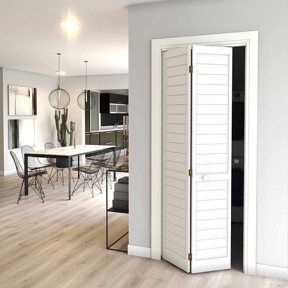 EightDoors 80 inch x Flat Louver White Prefinished Pine Wood Bifold Door with Hardware Included - Inhomebuy