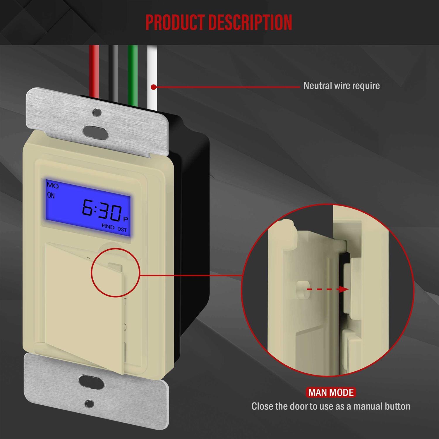 Enerlites 7-Day Digital In-Wall Programmable Timer Switch - Inhomebuy