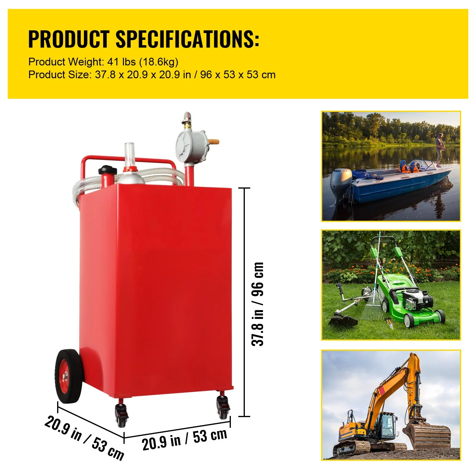 BENTISM Fuel Caddy, 30 Gallon, Gas Storage Tank & 2 Wheels, with Manuel Transfer Pump, Gasoline Diesel Fuel Container for Cars, Lawn Mowers, ATVs, Boats, More, Yellow - Inhomebuy