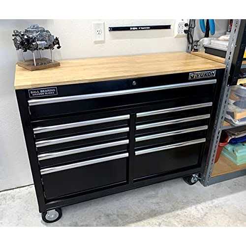 Yukon 46 in. 9-Drawer Mobile Storage Cabinet with Solid Wood Top - Inhomebuy