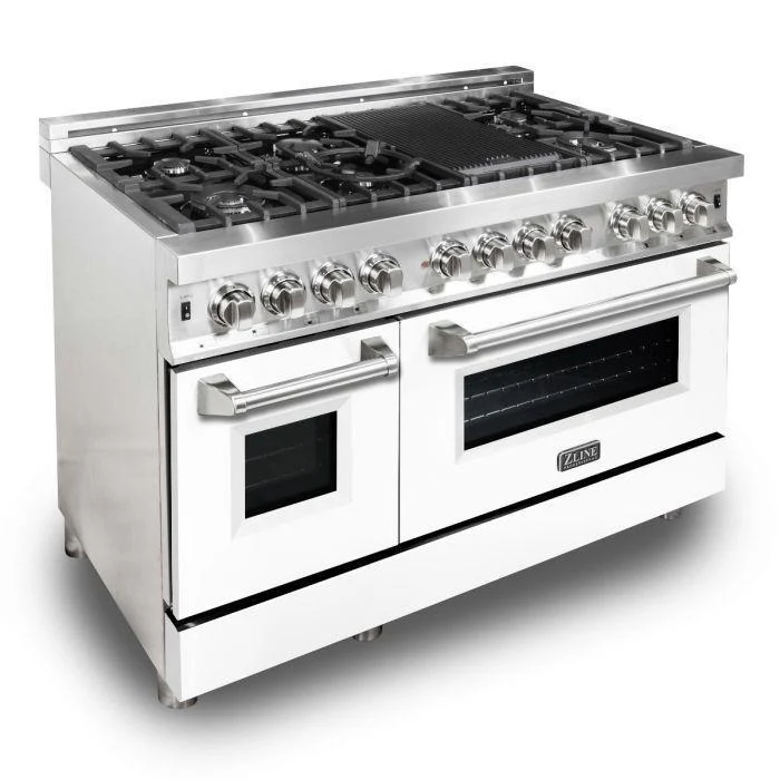 ZLINE 48 in. Professional Gas Burner/Electric Oven Stainless Steel 6.0 cu.ft. 7 Range - White Matte Door, RA-WM-48 - Inhomebuy