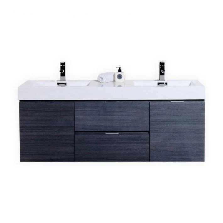 KubeBath Bliss 60 in. Double Sink Wall Mount Modern Bathroom Vanity - Gray Oak, BSL60D-GO - Inhomebuy