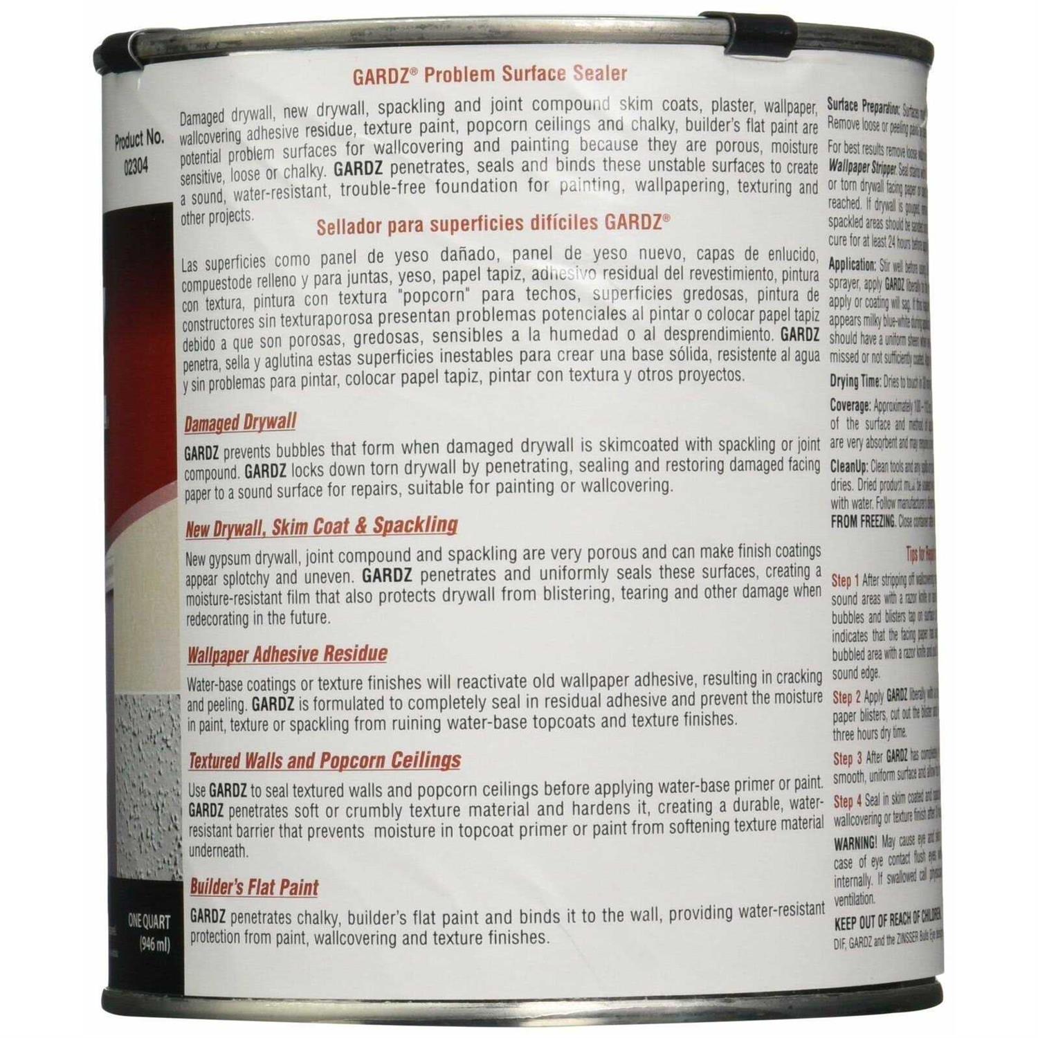 Zinsser Gardz Problem Surface Sealer 02301 - Inhomebuy