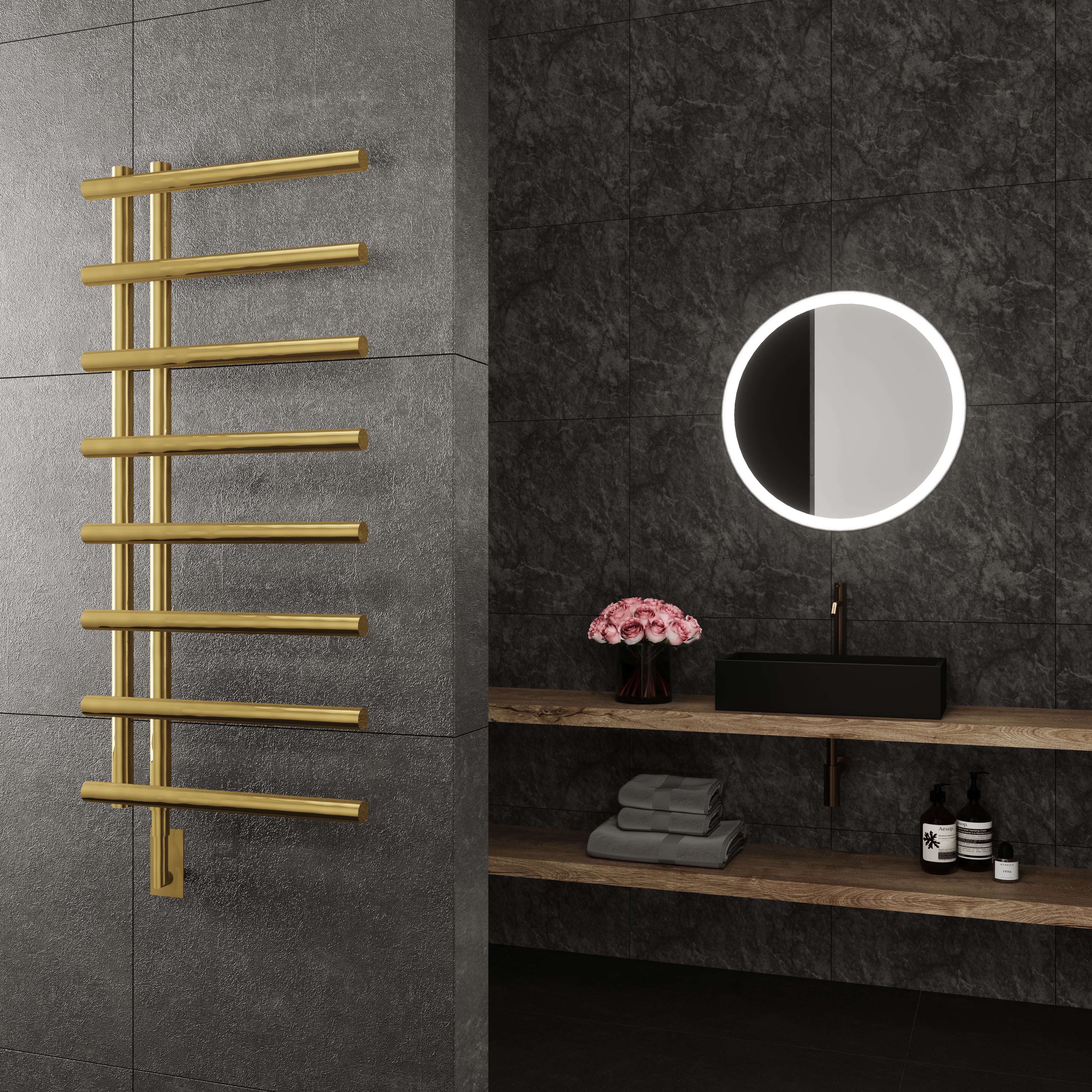Rhea Wall Mounted Electric Towel Warmer in Gold - Inhomebuy