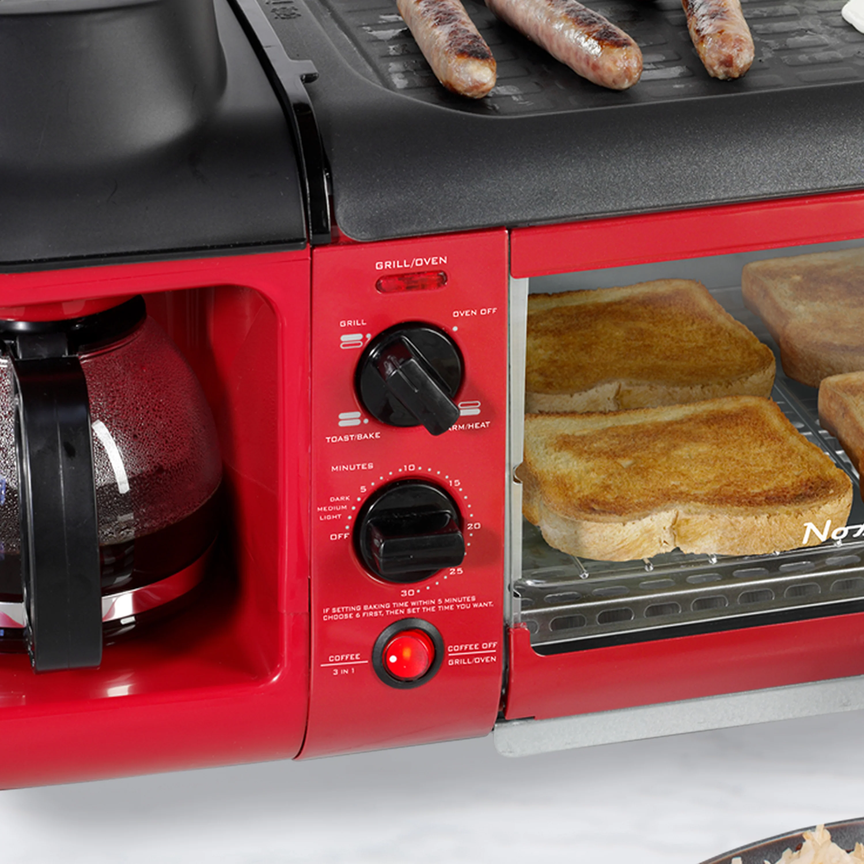 Retro 3-in-1 Family Size Breakfast Station, Retro Red - Inhomebuy