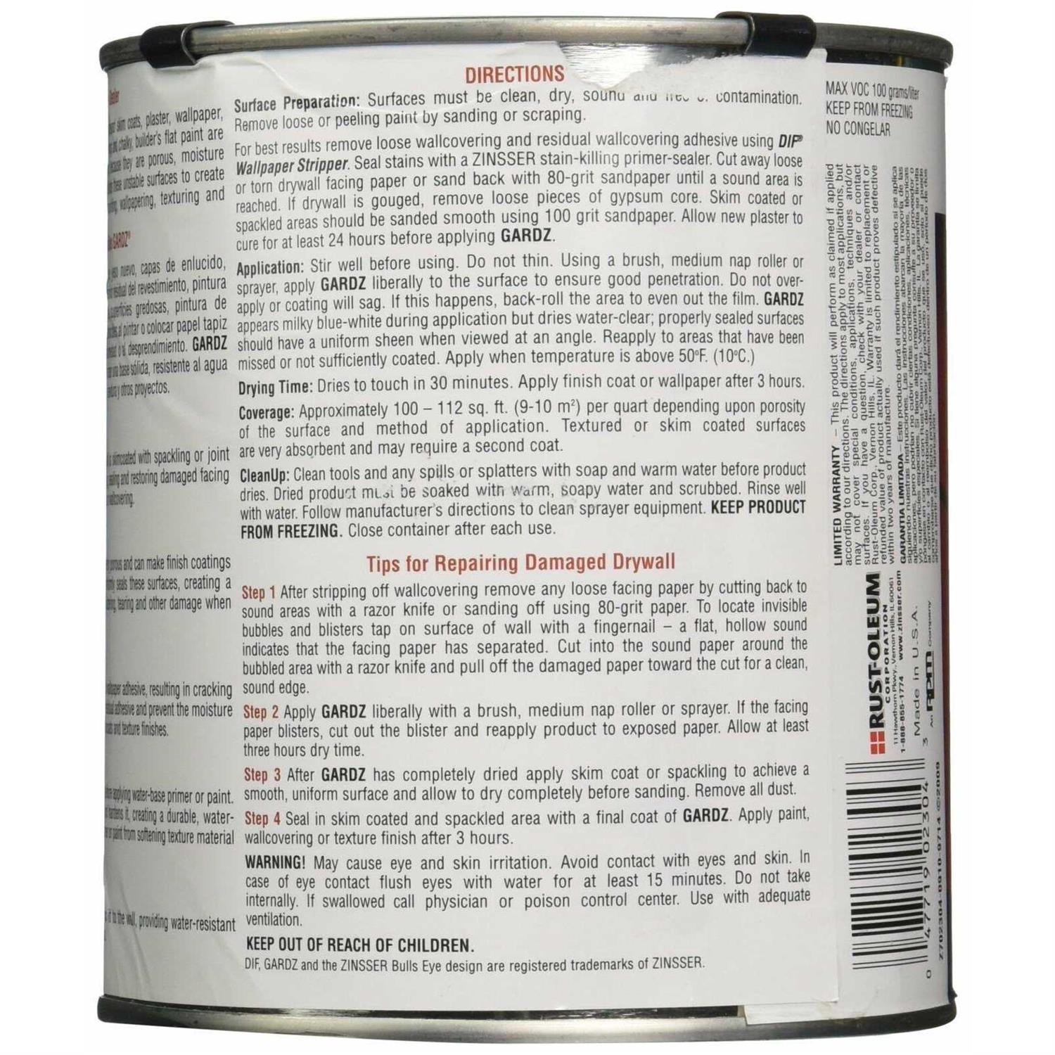 Zinsser Gardz Problem Surface Sealer 02301 - Inhomebuy
