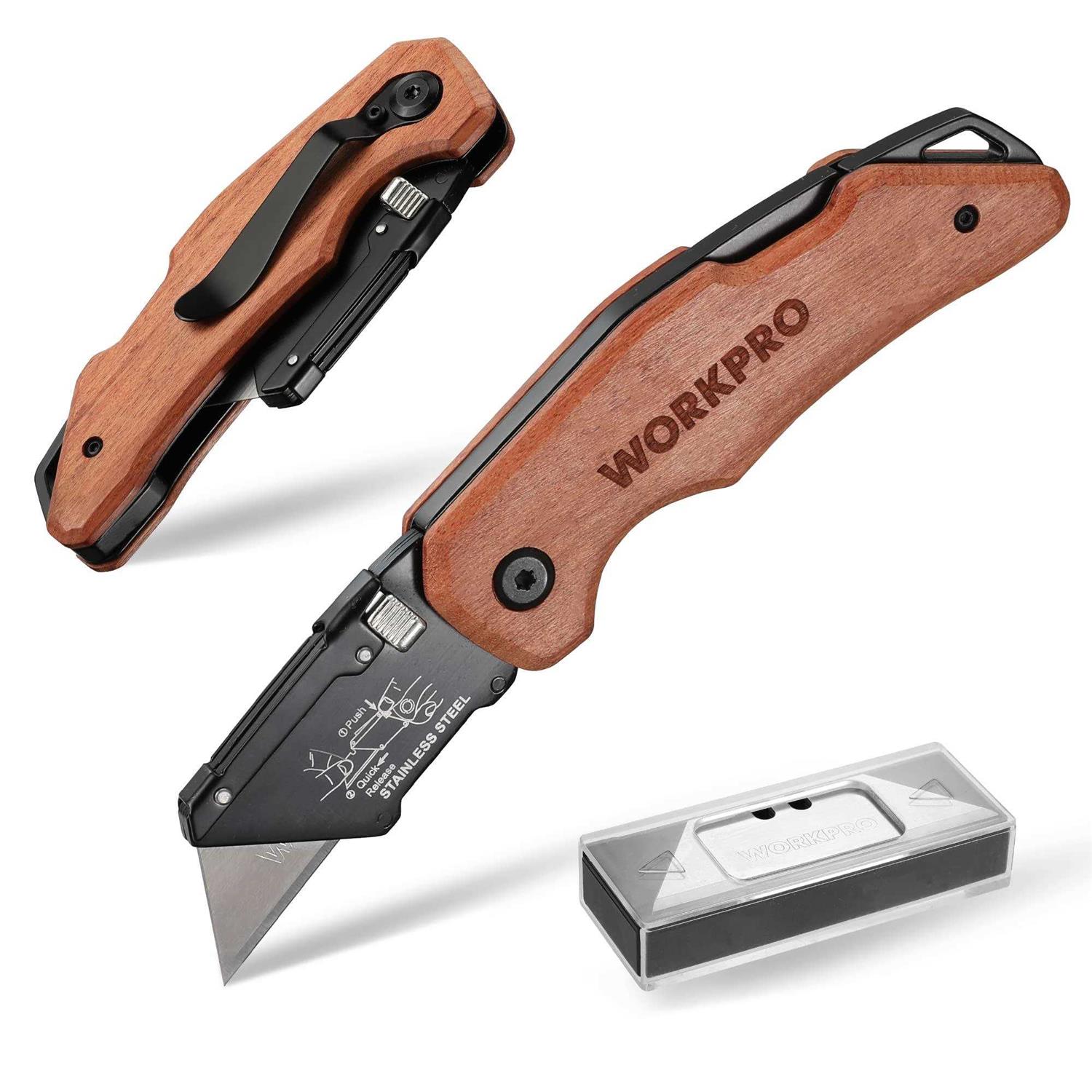 WORKPRO Folding Utility Knife Quick Change Box Cutter Razor Knife for Cartons - Inhomebuy