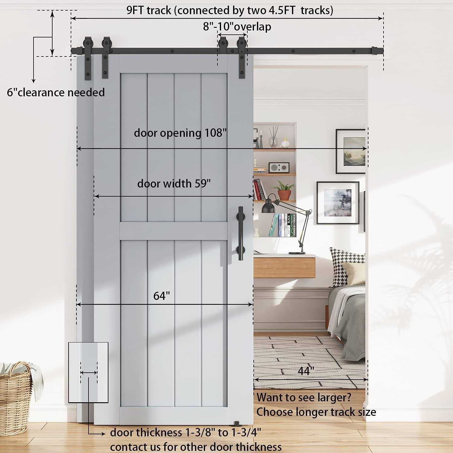 WINSOON Single Track Bypass Barn Door Hardware Double Doors Kit - Inhomebuy