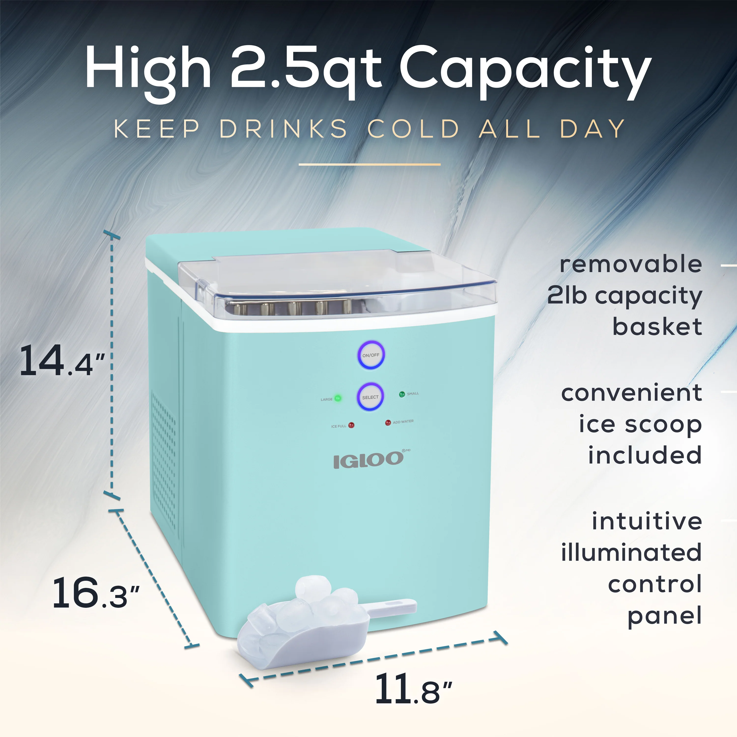 Igloo 33-Pound Automatic Portable Countertop Ice Maker Machine, Aqua - Inhomebuy