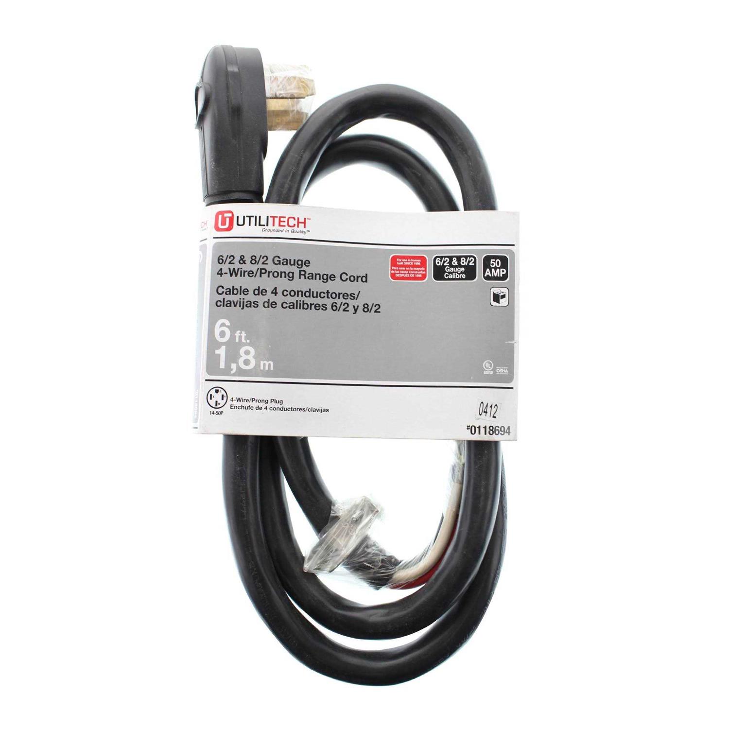 Utilitech 6-Ft 4-Prong Black Dryer Appliance Power Cord UTD100406 - Inhomebuy