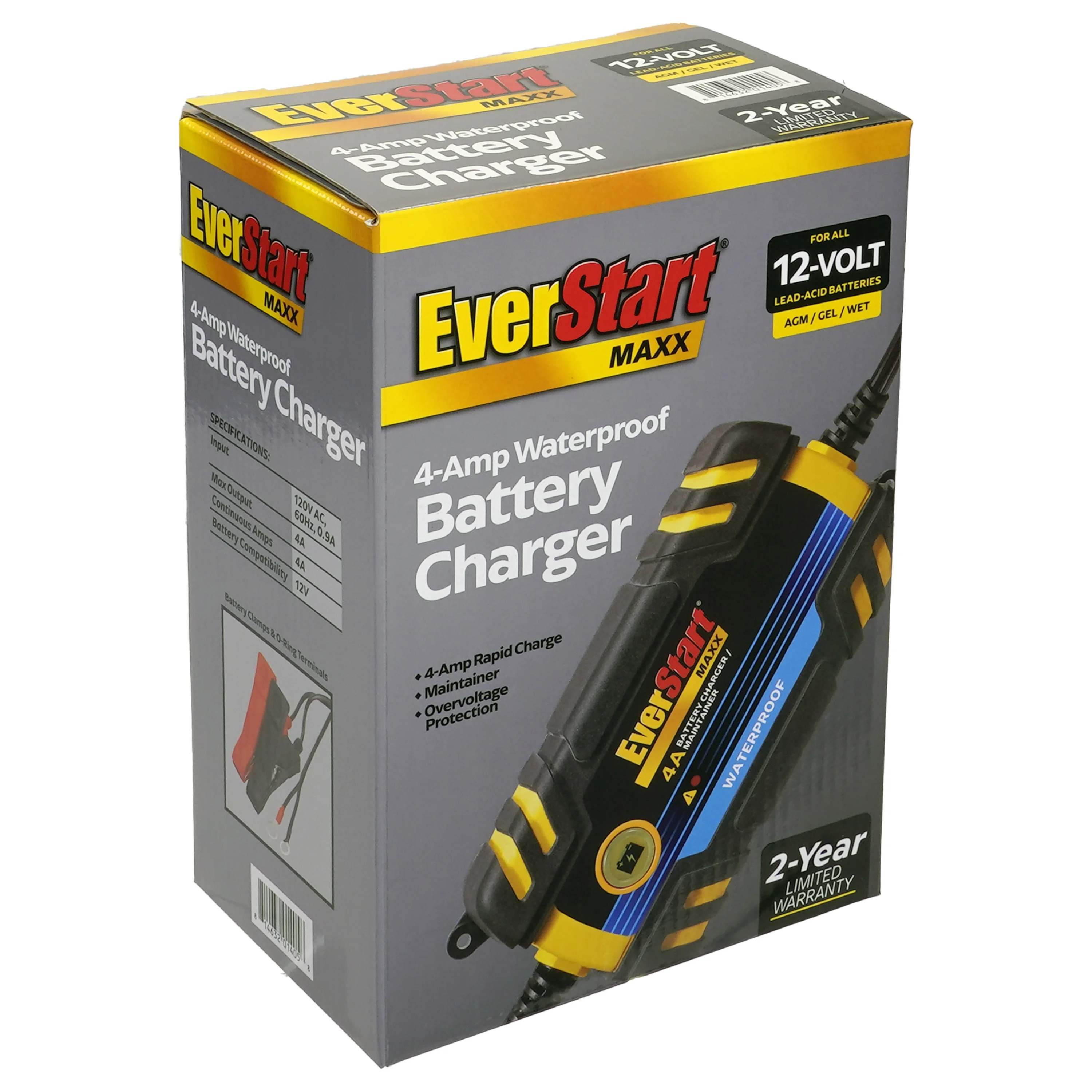 Everstart Maxx 4 Amp Waterproof 12v Automotive and Marine Battery Charger (BC4WE) - Inhomebuy