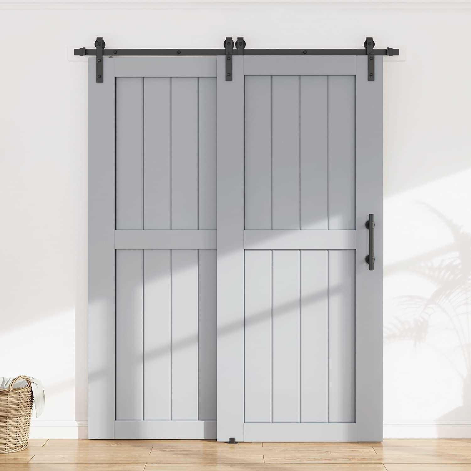 WINSOON Single Track Bypass Barn Door Hardware Double Doors Kit - Inhomebuy