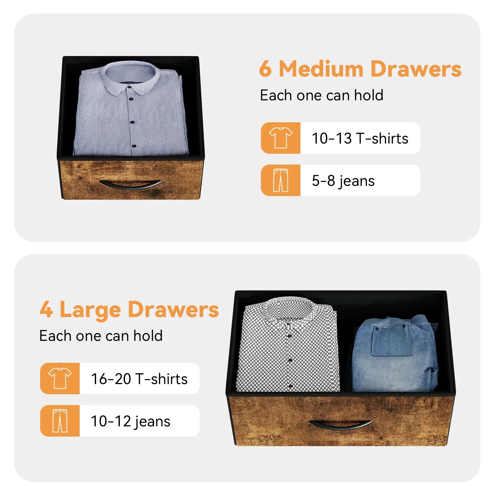 Zzistar 10 Drawers Dresser, Wood Top Dresser Chests of Drawers Storage Organizer Unit with Fabric Drawer - Inhomebuy