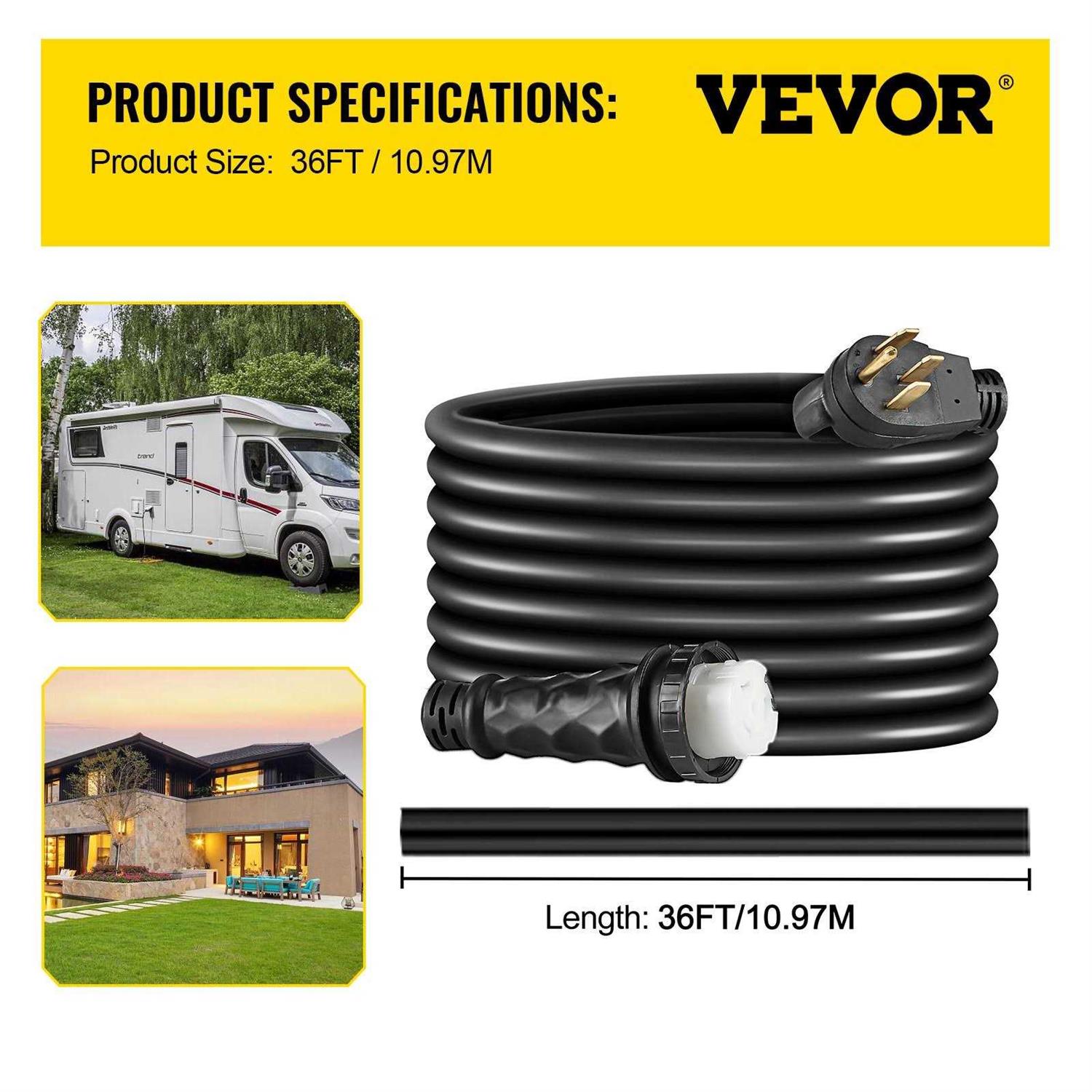 VEVOR RV Shore Power Extension Cord 50 Amp Heavy-Duty Twist Lock Cord 50 Amp RV Replacement Cord UL Approved HJLJQYT36X50DSK01V1 - Inhomebuy