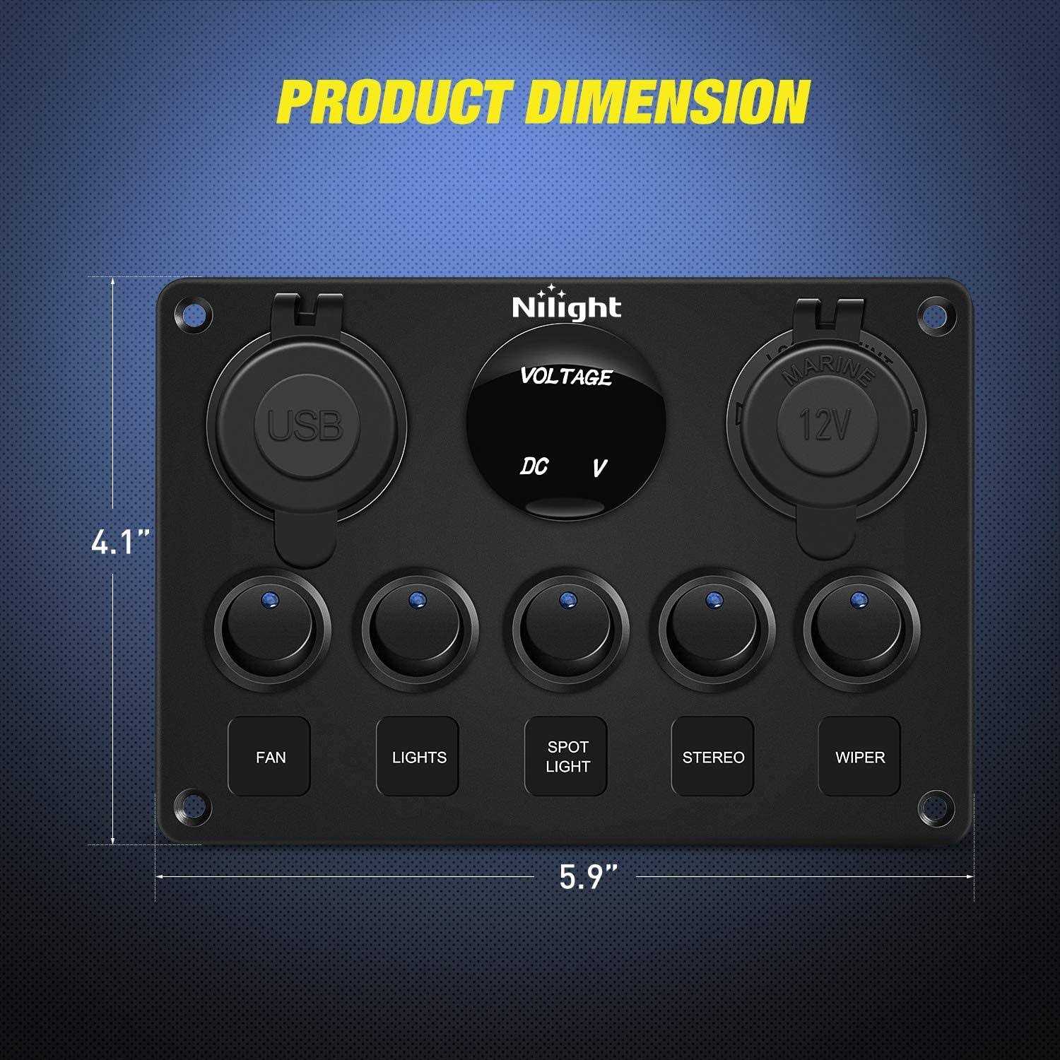 Nilight 6 Pack Rocker Switches with Night Glow Stickers 5 Pin SPST Rocker Switches - Inhomebuy