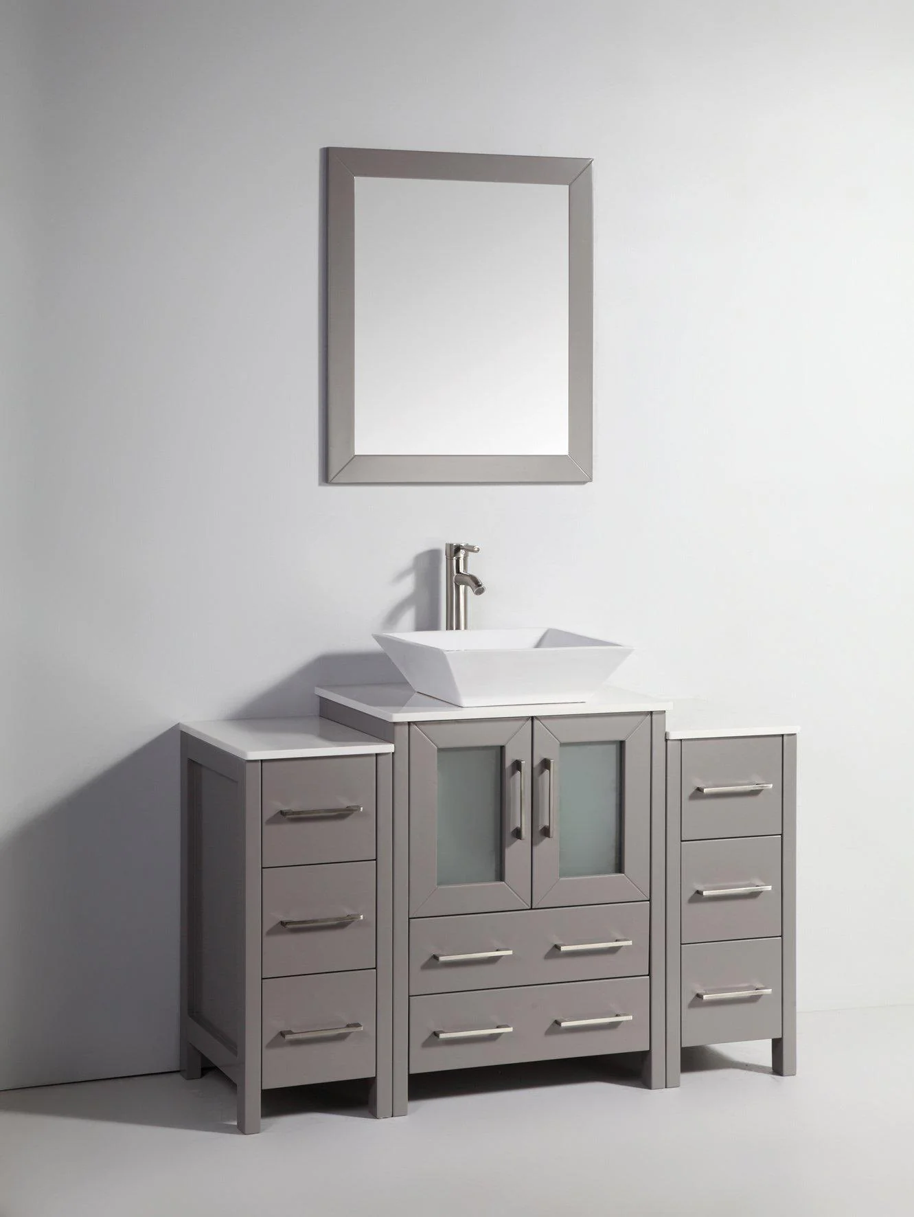 Vanity Art 48 in. Bathroom Vanity in Grey with Single Basin Vanity Top in White Ceramic and Mirror, VA3124-48G - Inhomebuy