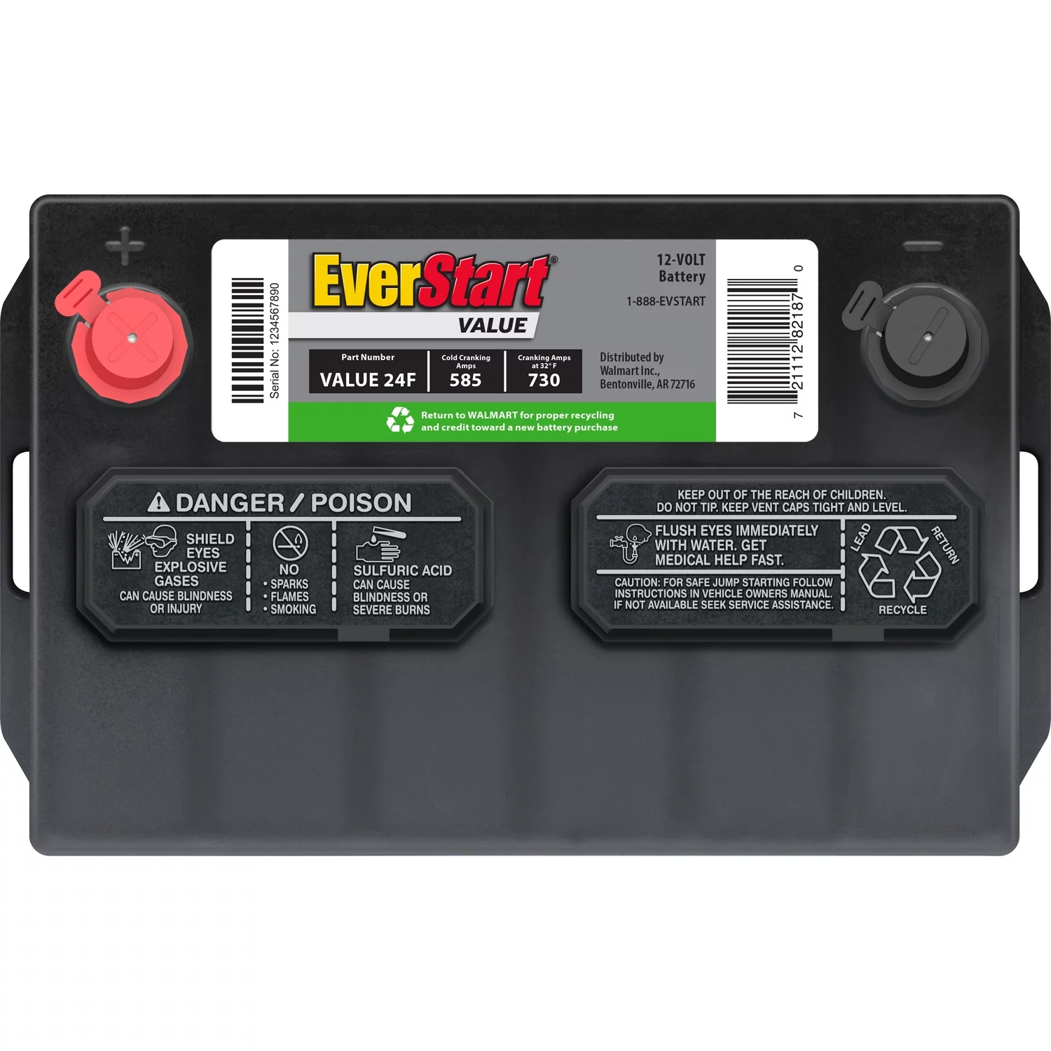 EverStart Value Lead Acid Automotive Battery, Group Size 24F 12 Volt, 585 CCA - Inhomebuy