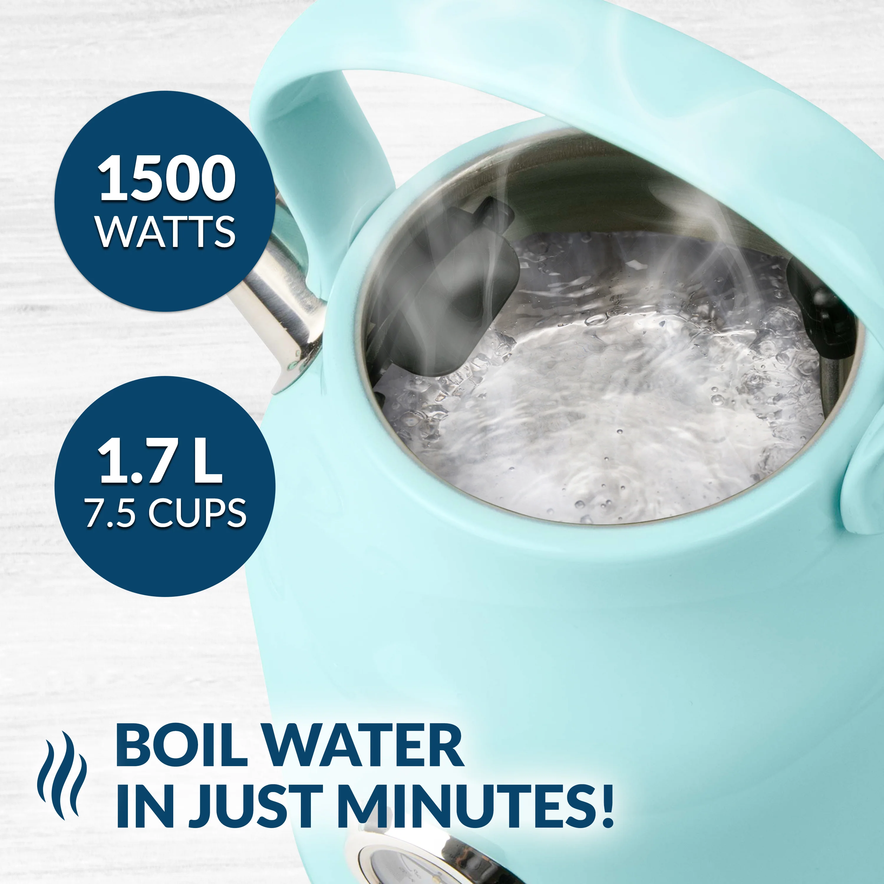 Retro Stainless Steel Electric Tea and Water Kettle, Aqua - Inhomebuy