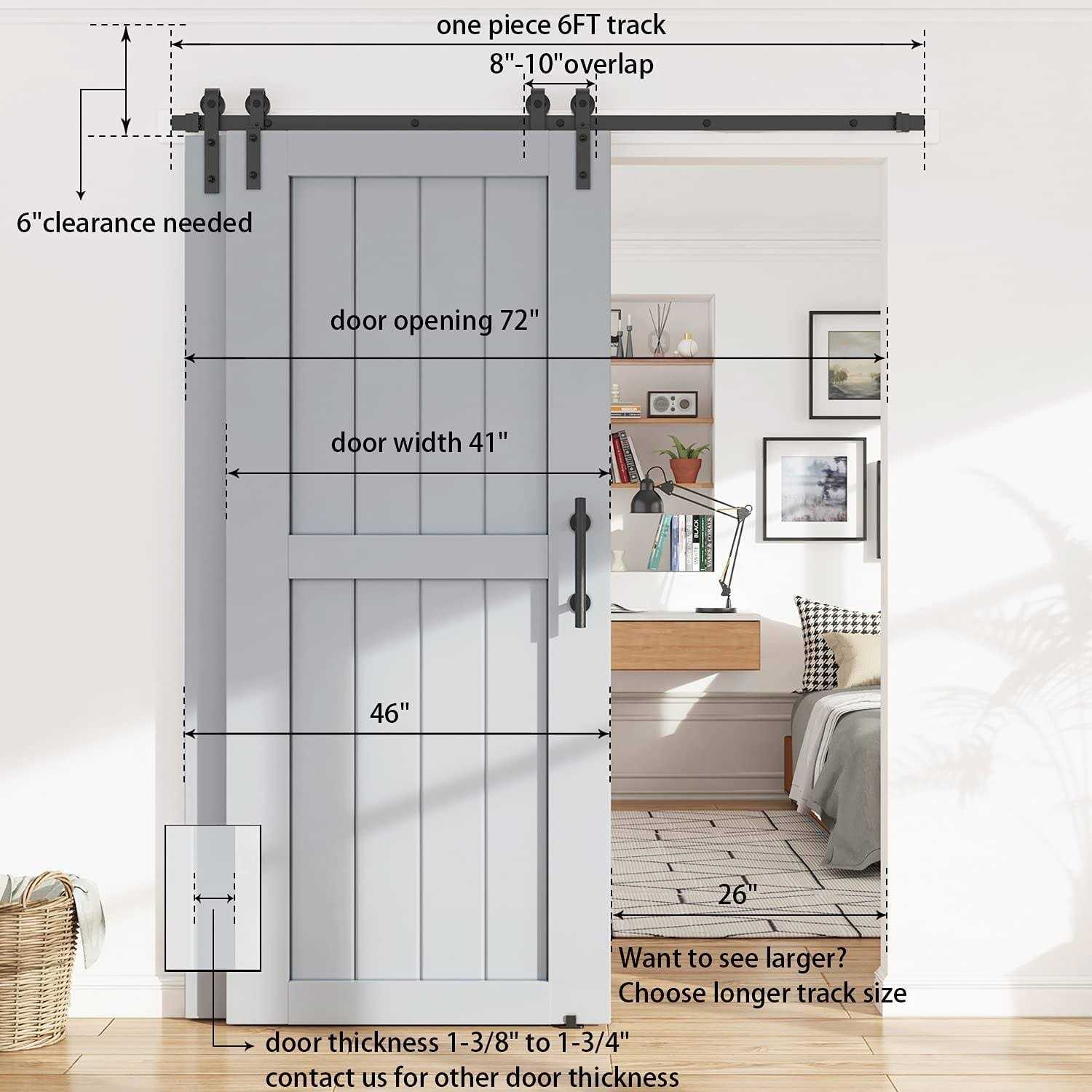WINSOON Single Track Bypass Barn Door Hardware Double Doors Kit - Inhomebuy