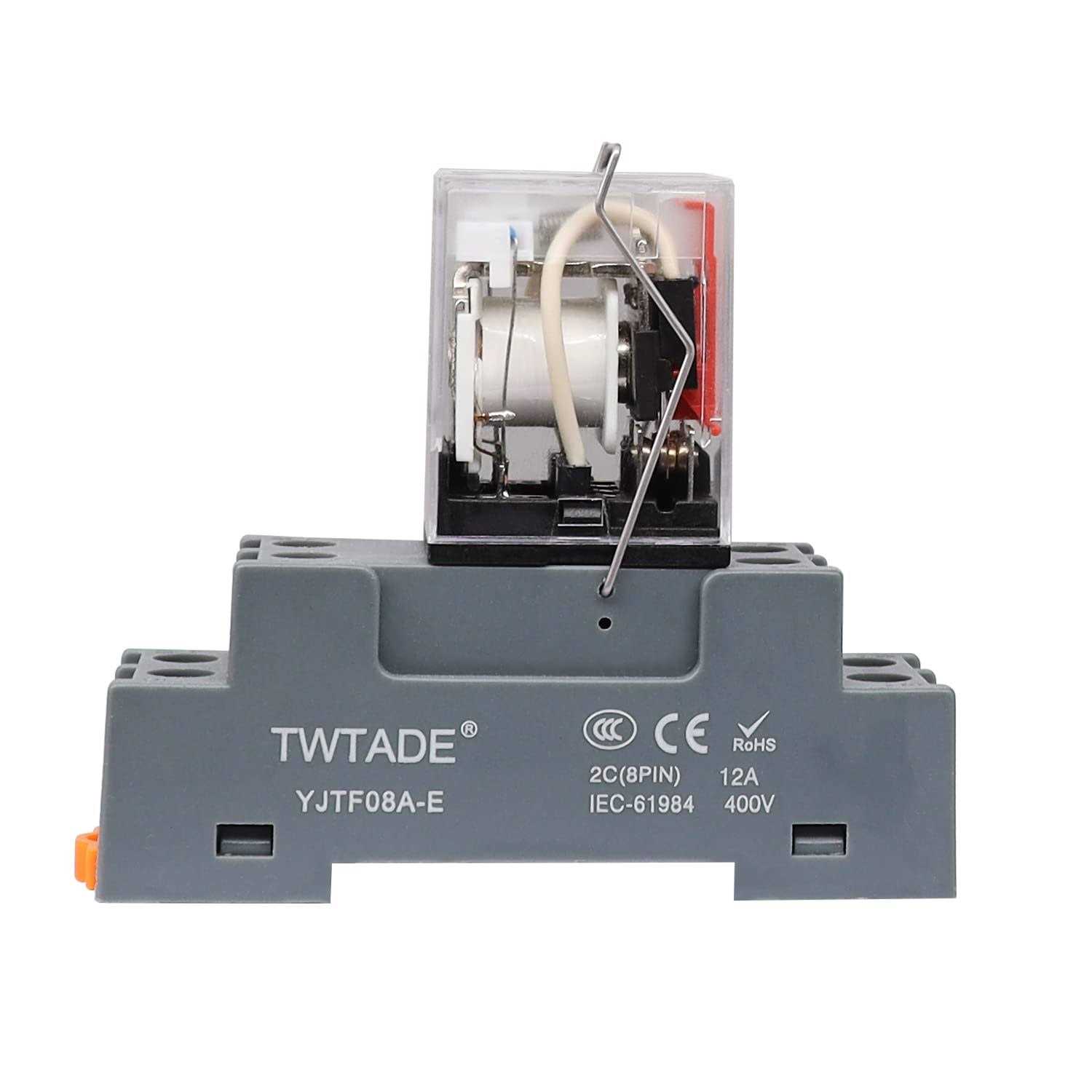 TWTADE 10A Coil Electromagnetic Power Relay 8 Pins 2DPT 2NO+2NC with Indicator Light and Socket Base -YJ2N-LY - Inhomebuy