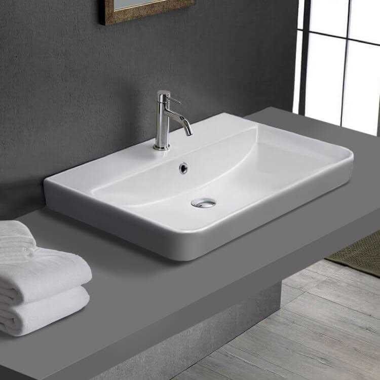 Nameeks CeraStyle 081200-U-One Hole Yeni Klasik White Wall Mounted,Self Rimming Bathroom Sink - Inhomebuy