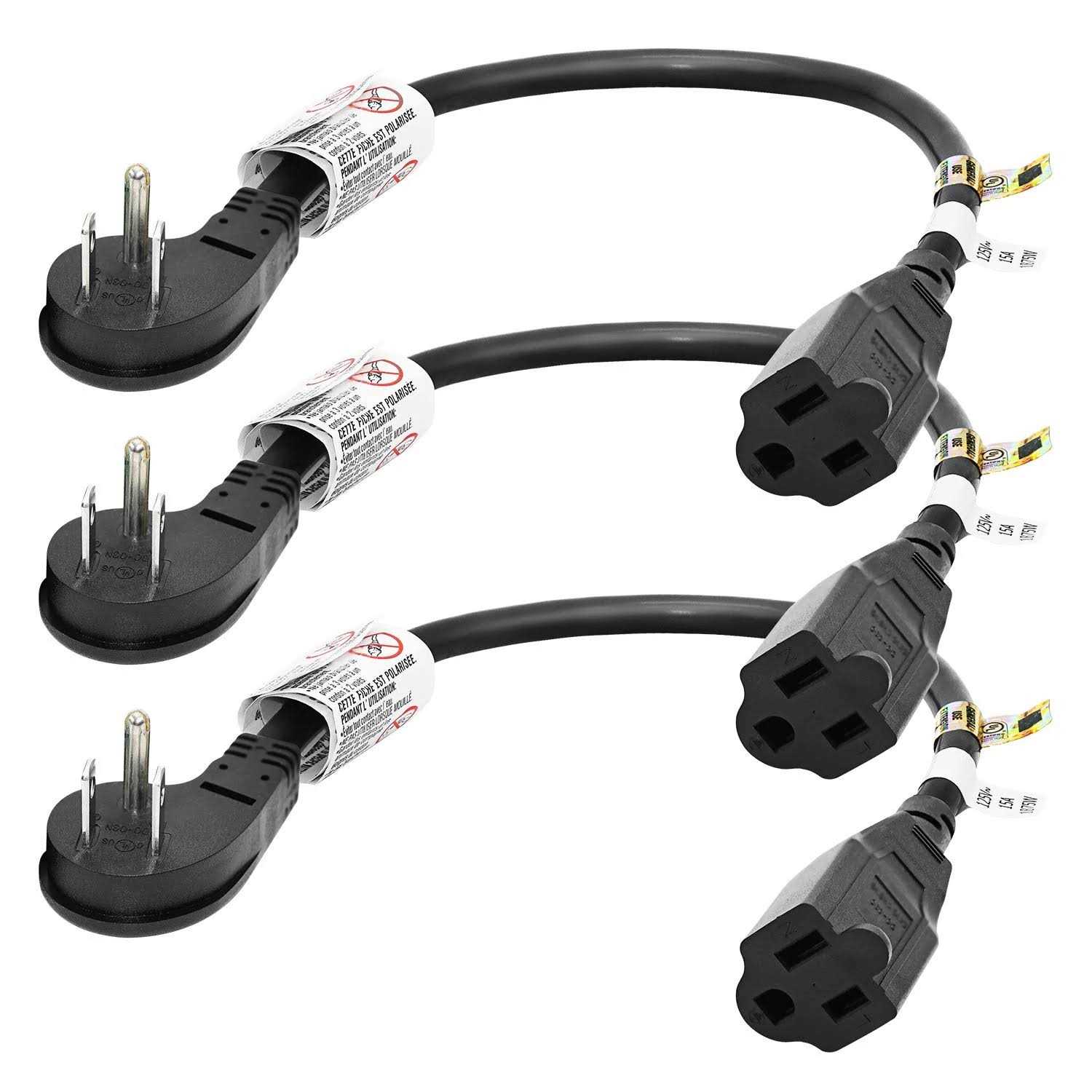 firmerst 1875W Flat Plug Extension Cord Black 2 feet - Inhomebuy
