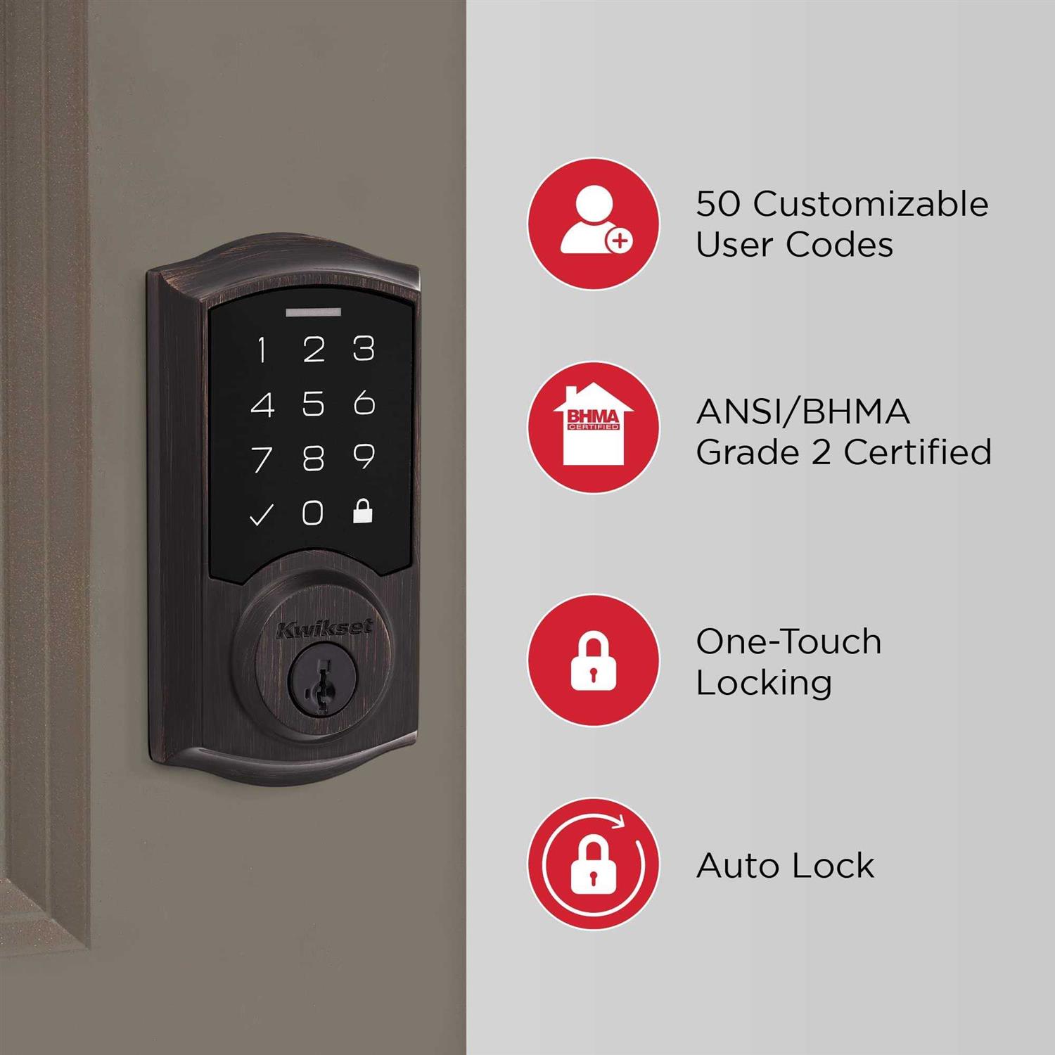 Kwikset SmartCode 270 Contemporary Touchpad Electronic Deadbolt with SmartKey 992700-004 - Inhomebuy
