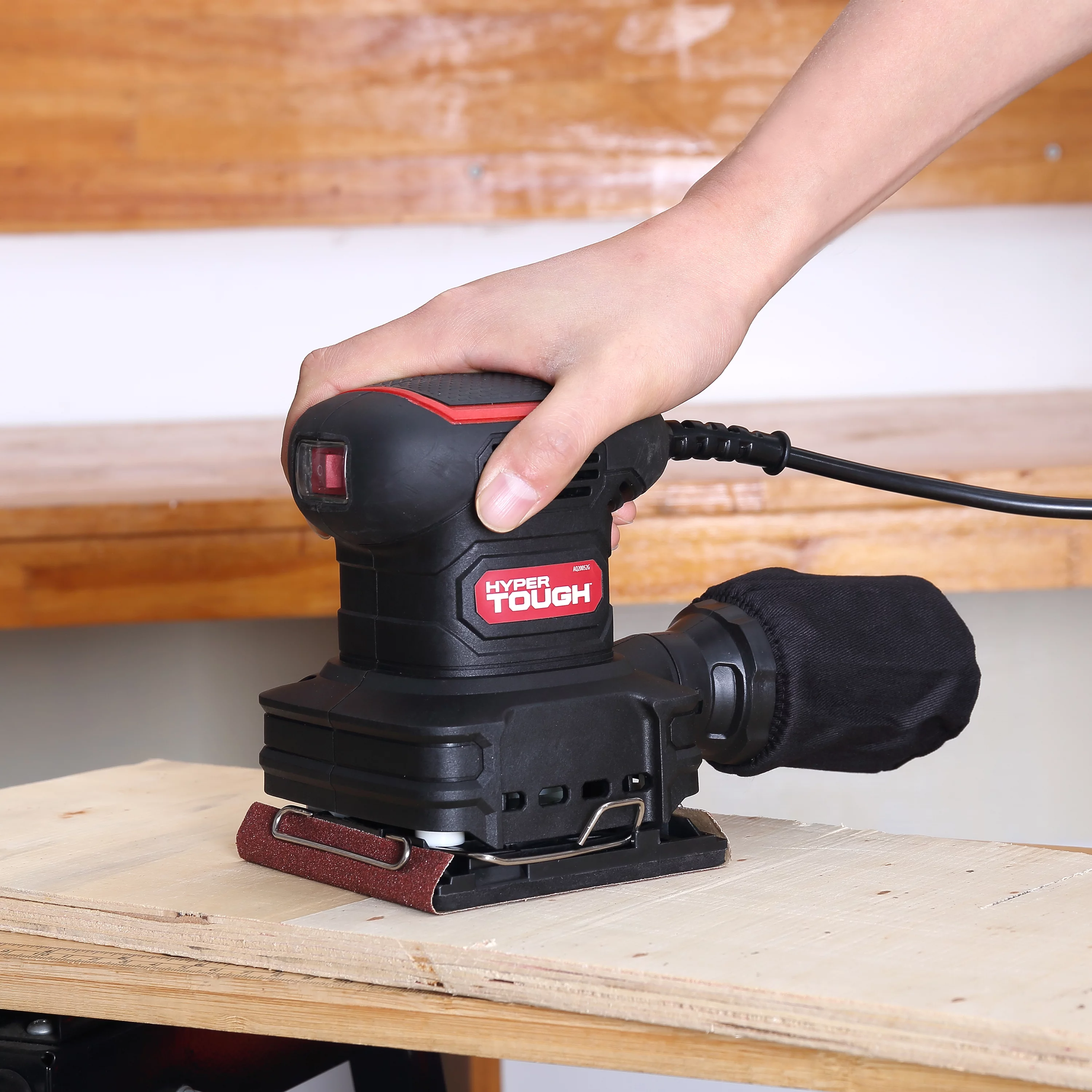 Hyper Tough 2 Amp Corded 1/4 Sheet Palm Sander with Dust Bag, Vacuum Hose Adapter, Punch Plate & 3 Sanding Sheets (60, 80 & 120 Grit) - Inhomebuy