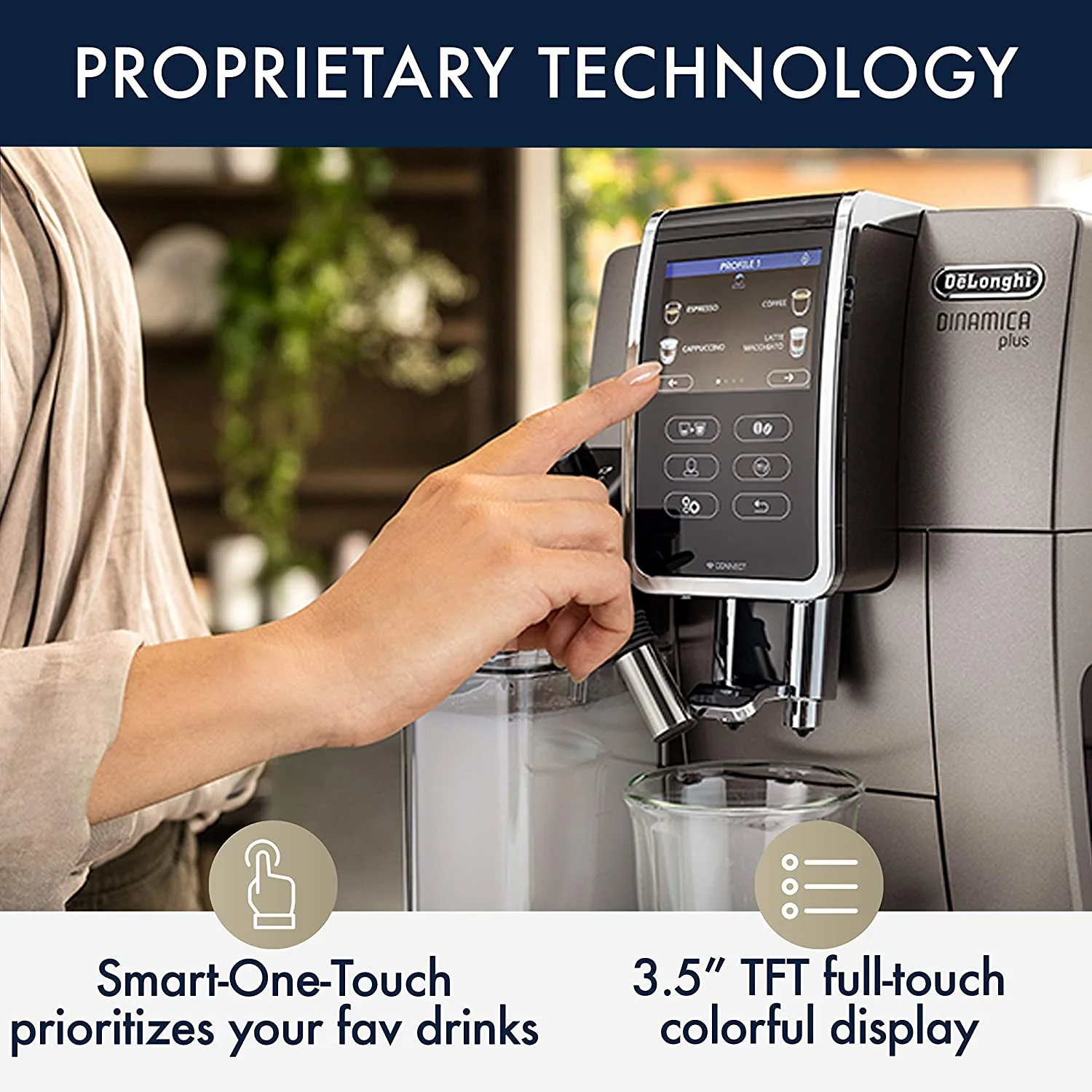 DeLonghi Dinamica Plus Connected Fully Automatic Espresso Maker: colour touch display, CoffeeLink connectivity app, automatic milk frother, titanium | ECAM37095TI - Inhomebuy