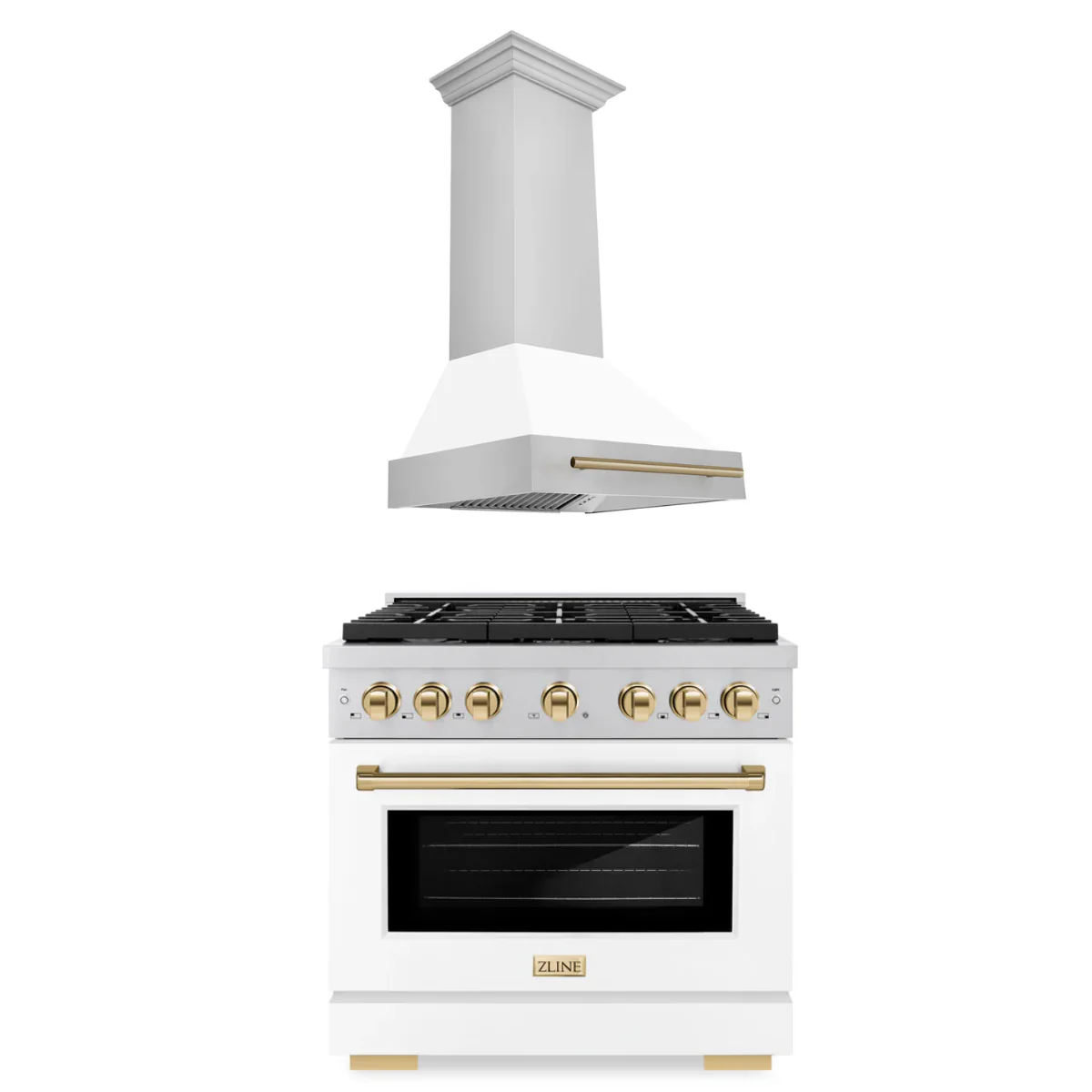 ZLINE Autograph Package - 36 In. Gas Range and Range Hood with White Matte Door and Bronze Accents, 2AKP-RGWMRH36-CB - Inhomebuy