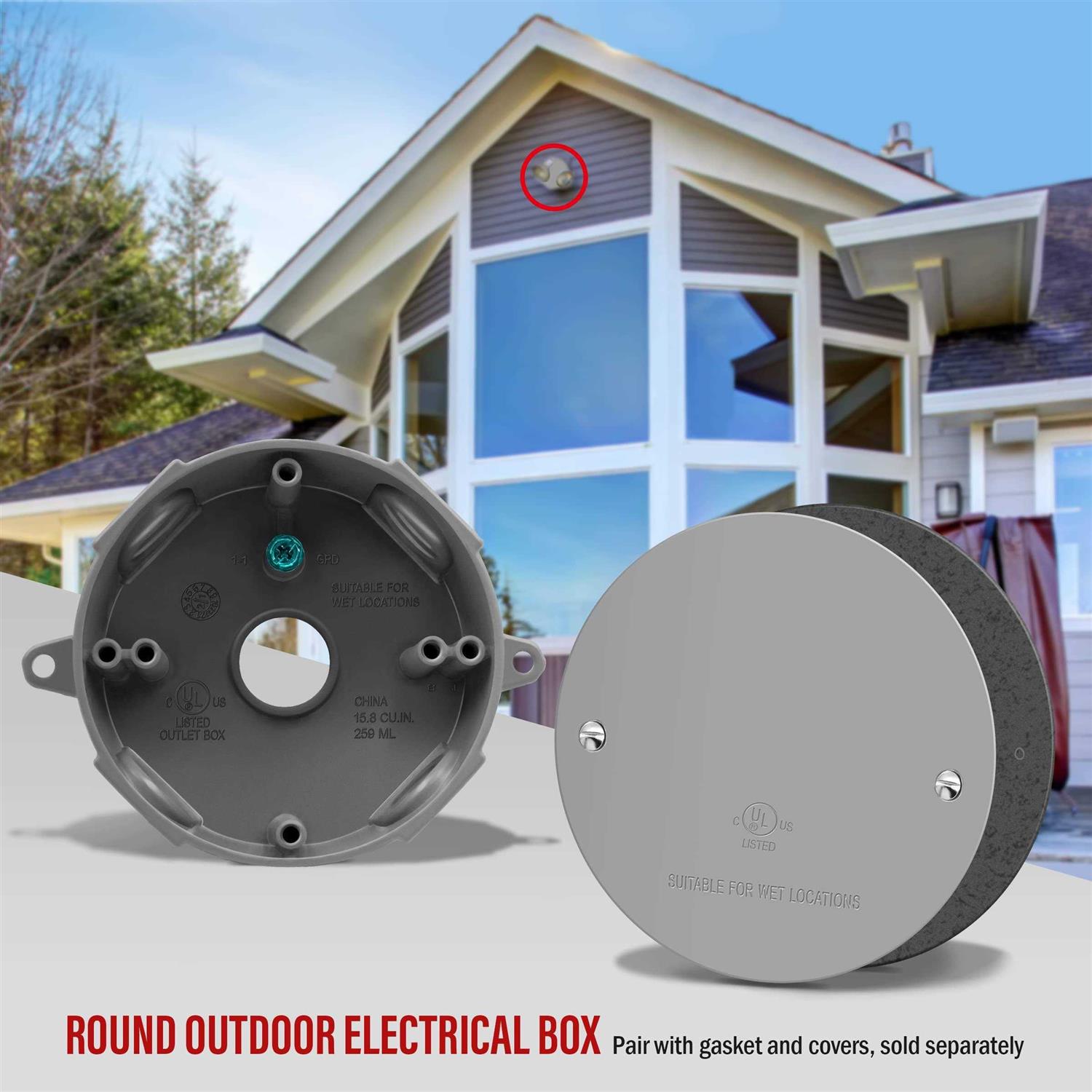 Enerlites 4” Diameter Round Weatherproof Outlet Box with Five 1/2-in Threaded Outlets - Inhomebuy
