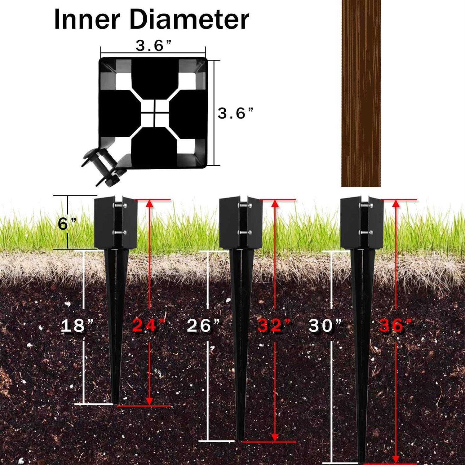 Gtongoko Fence Post Anchor Ground Spike Powder Coated 4 x 4 Inches Outer Diameter - Inhomebuy