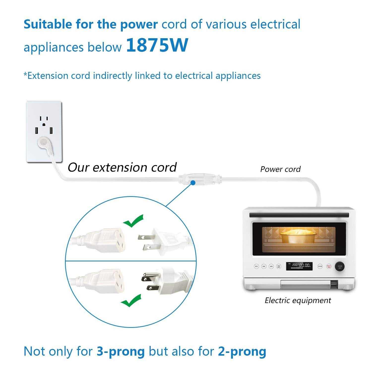 Firmerst 1875w Flat Plug Extension Cord 1 Foot - Inhomebuy