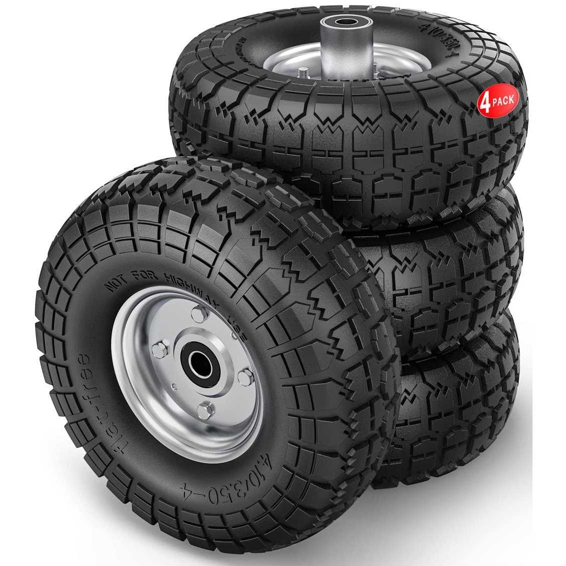 Winisok 4.10/3.50-4 Tire Wheels Flat Free 10 Heavy Duty Solid Replacement Tire With 5/8” Bearings For Wagon/wheelbarrow/hand Truck/Generators - Inhomebuy