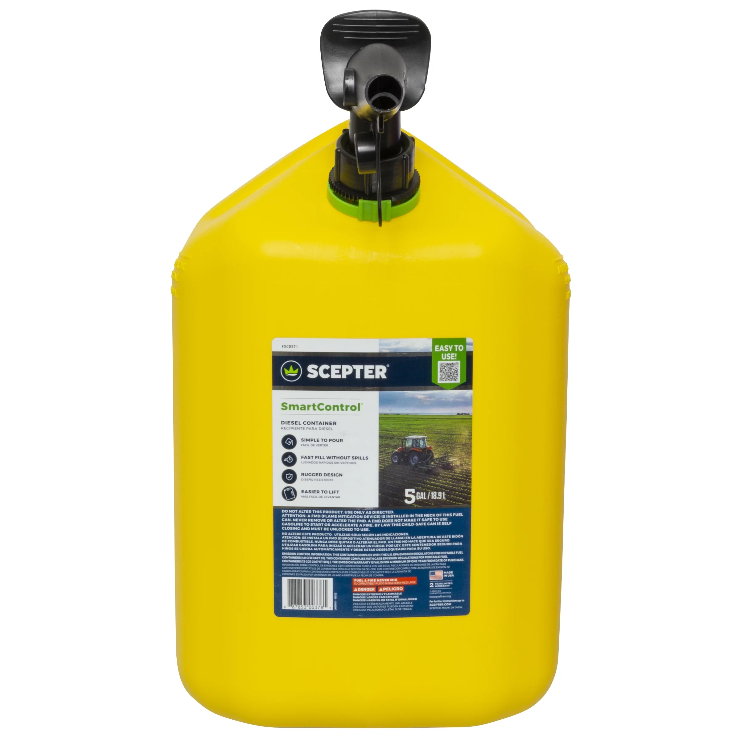 Scepter 5 Gallon SmartControl Dual Handle Diesel Fuel Container, FSCD571, Yellow Gas Can - Inhomebuy