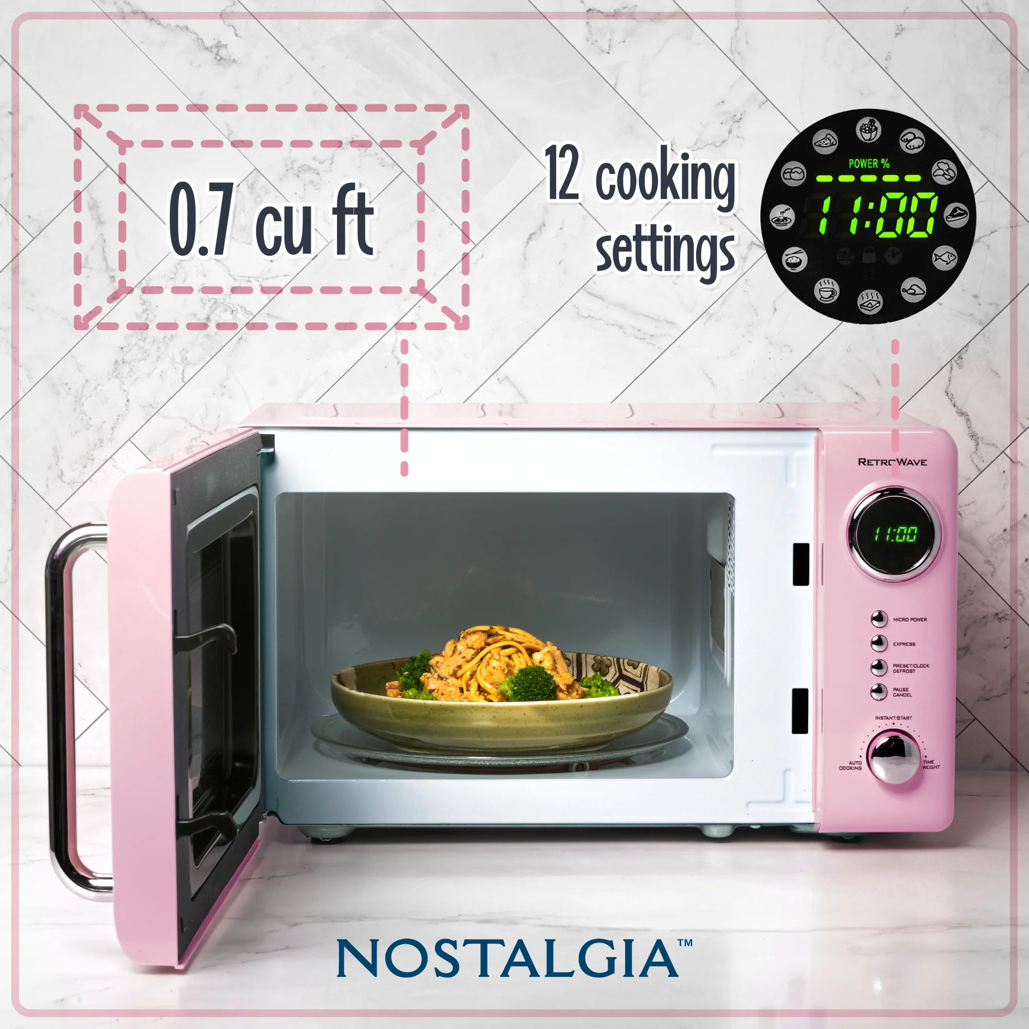 Retro 0.7 Cubic Foot Countertop Microwave Oven, Pink - Inhomebuy