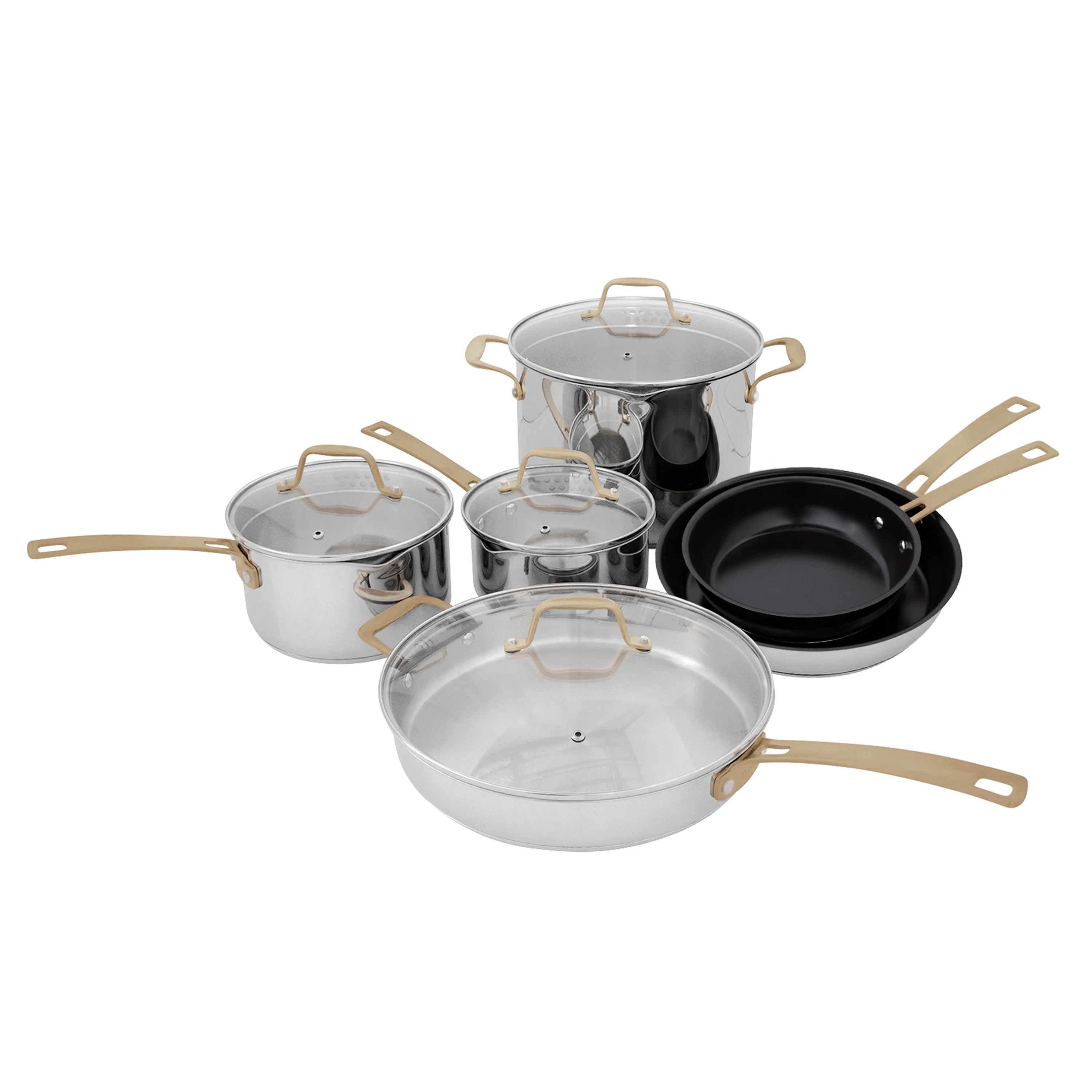 ZLINE 10 Piece Non-Toxic Stainless Steel and Nonstick Ceramic Cookware Set with Bronze Trim - Inhomebuy