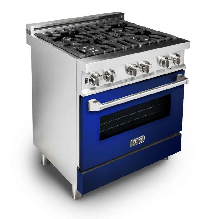 ZLINE 30 in. Professional Gas Burner/Electric Oven Stainless Steel Range with Blue Gloss Door, RA-BG-30 - Inhomebuy