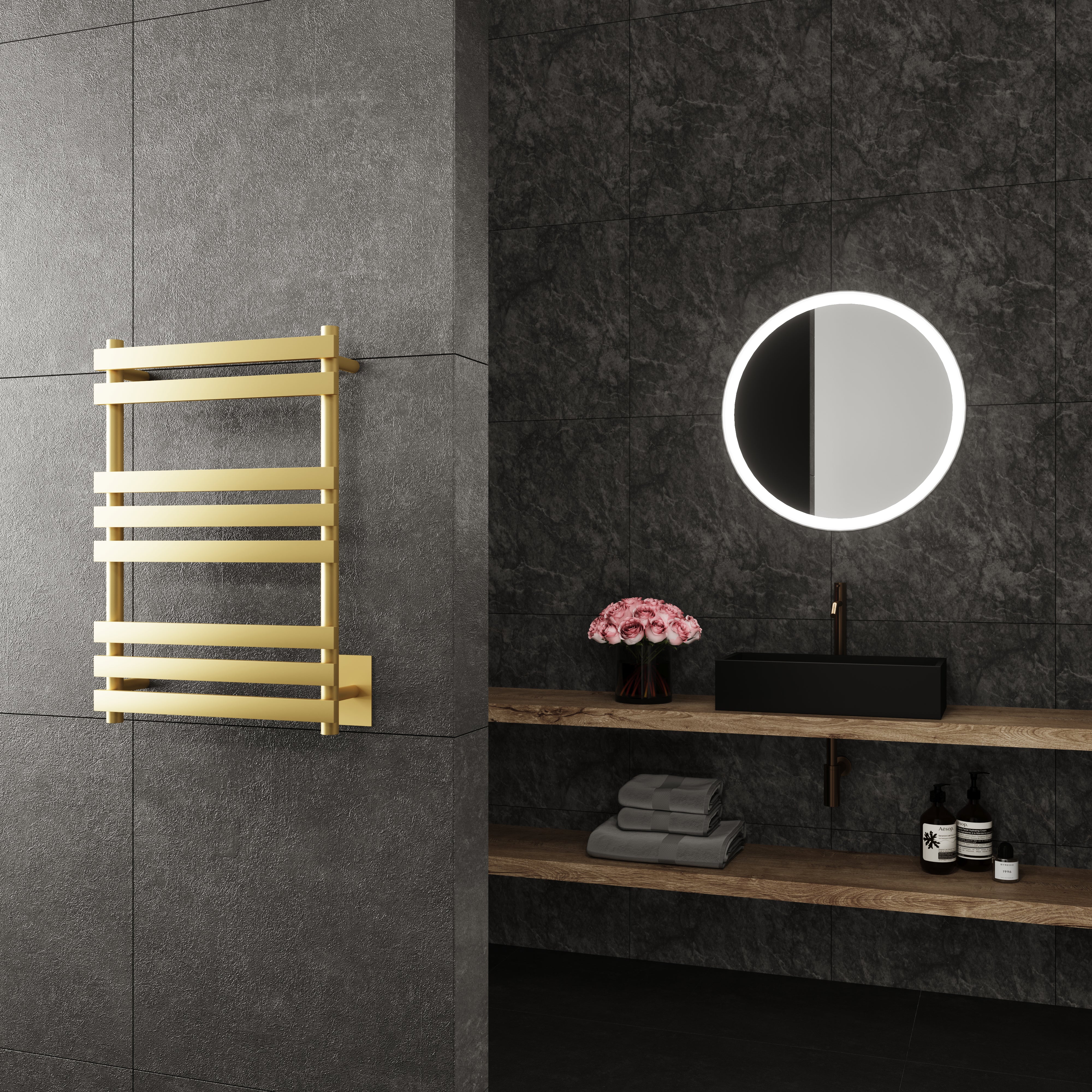 Hemera Wall Mounted Electric Towel Warmer in Gold - Inhomebuy