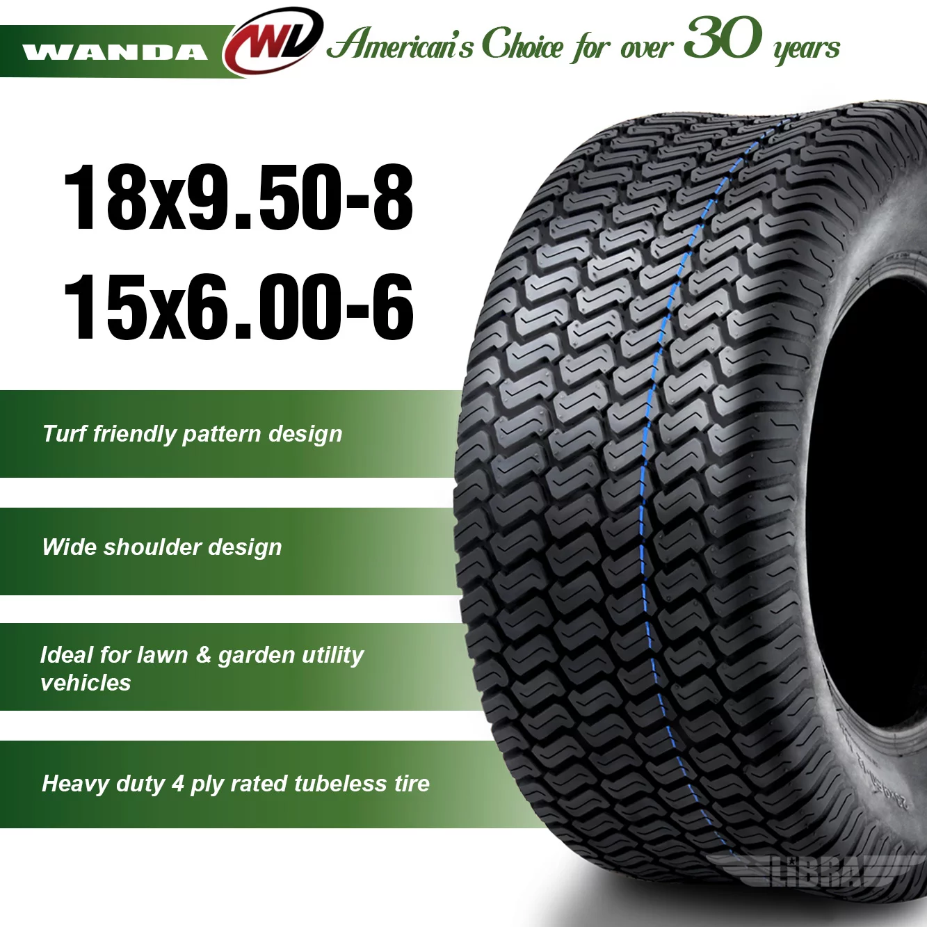 Set of 4 New Lawn Mower Turf Tires 15x6-6 Front & 18x9.5-8 Rear /4PR -13016/32 - Inhomebuy