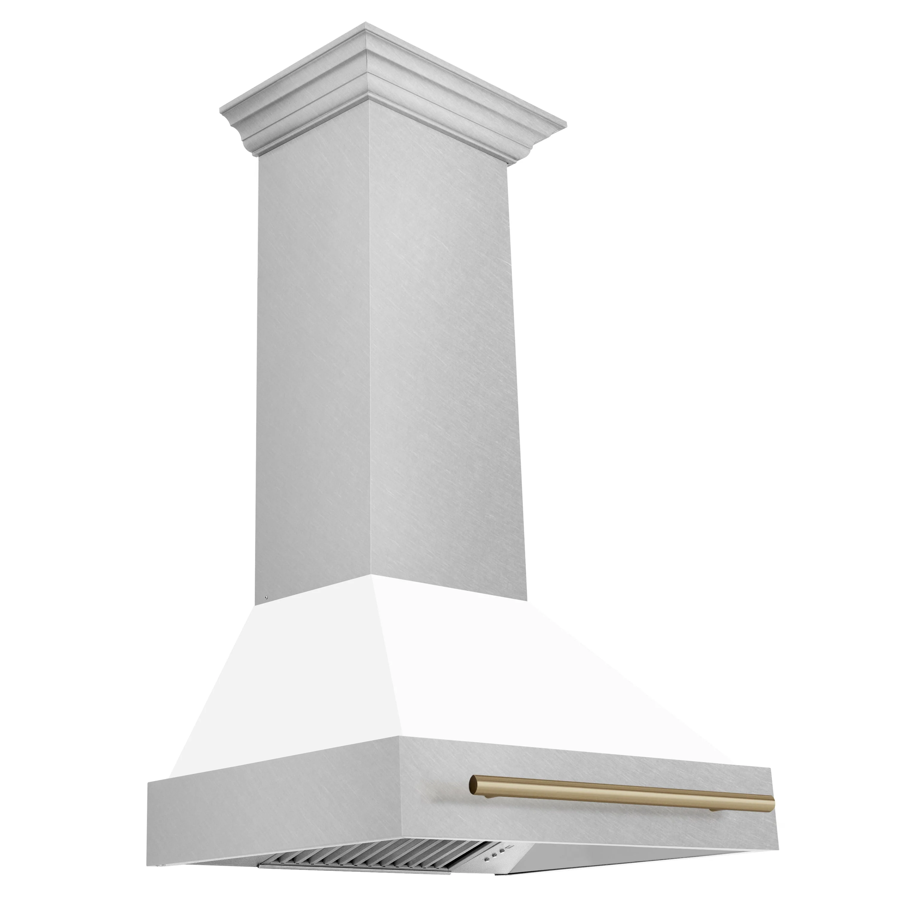 ZLINE 30 Inch Autograph Edition DuraSnow® Range Hood with White Matte Shell and Champagne Bronze Handle, 8654SNZ-WM30-CB - Inhomebuy