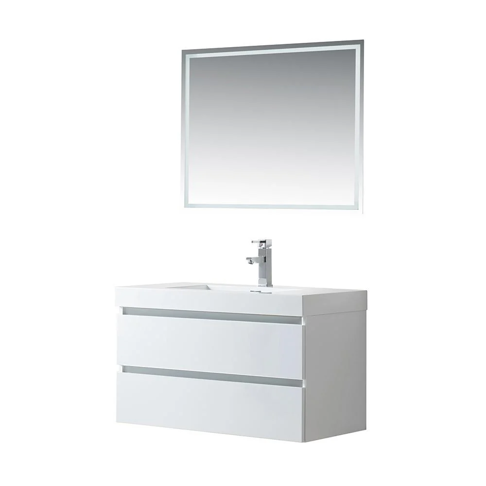 Vanity Art Wall-Hung Single-Sink Bathroom Vanity With Resin Top, 36 in. - Inhomebuy